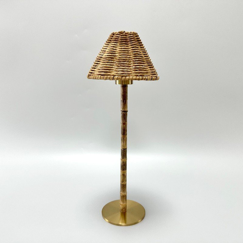 BAMBOOTIC Rechargeable Lamp with 7" Rattan Lampshade
