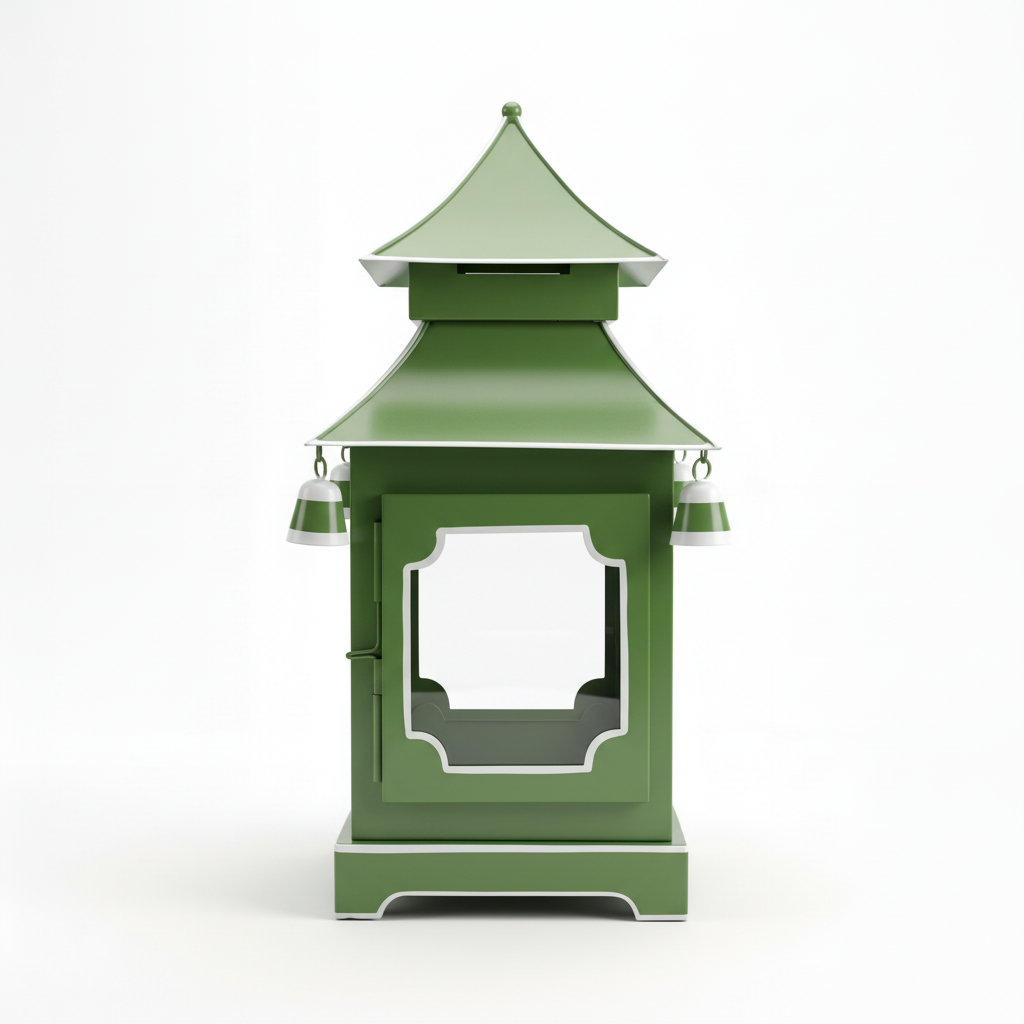 CHINOISERIE GREEN PAGODA LANTERN 13"