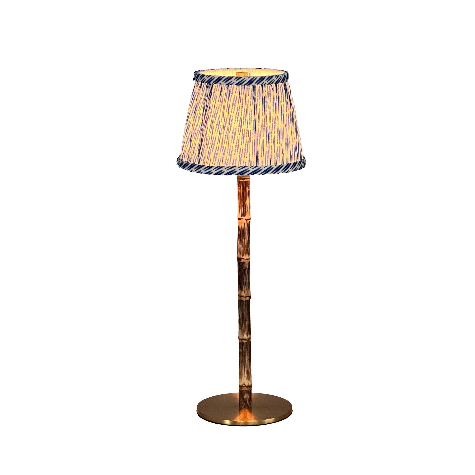 BAMBOOTIC Rechargeable Lamp with Verdant Willow Artisan Silk Lampshade