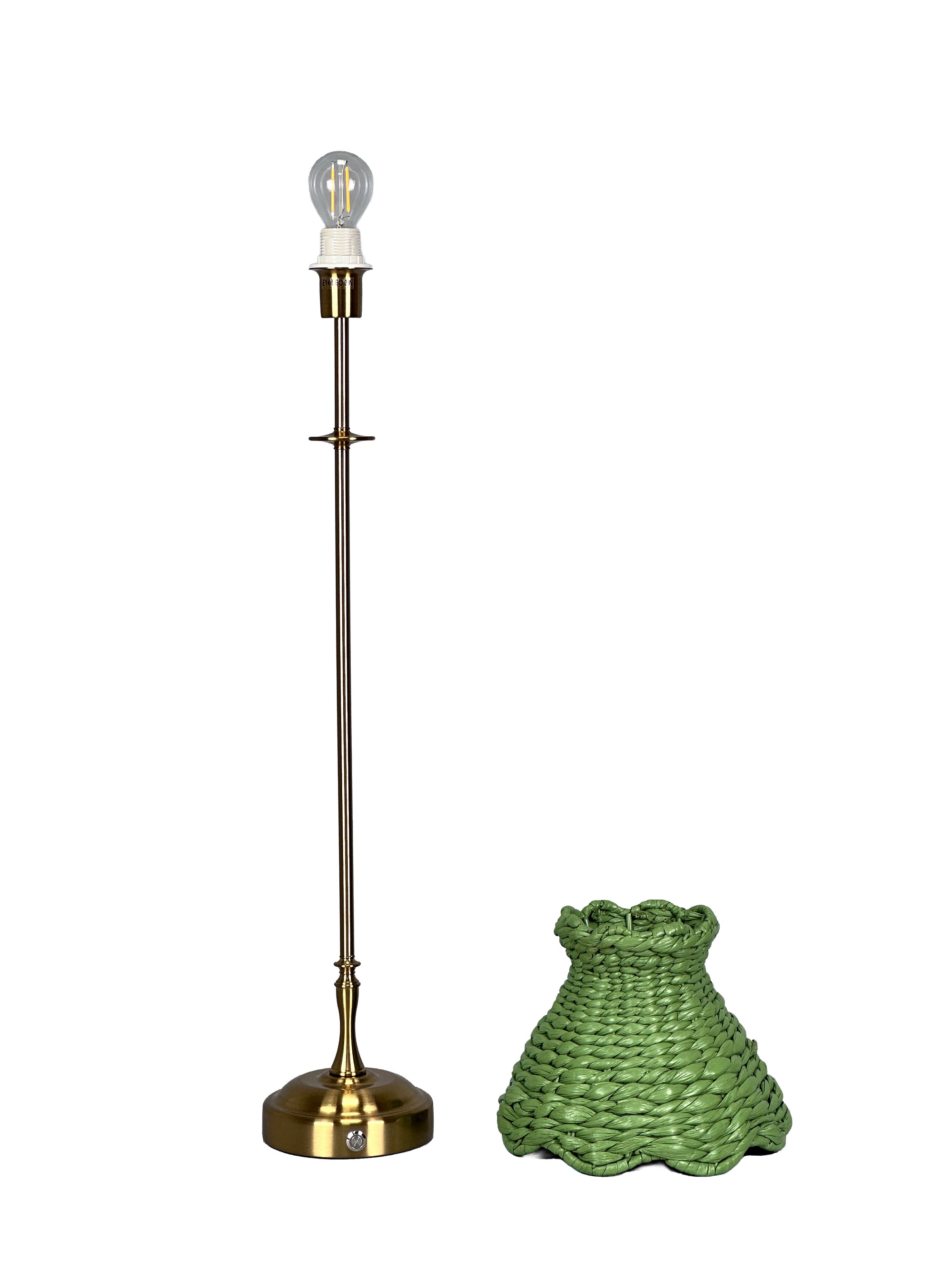 METALL Rechargeable Lamp With Olive Seagrass Lampshade