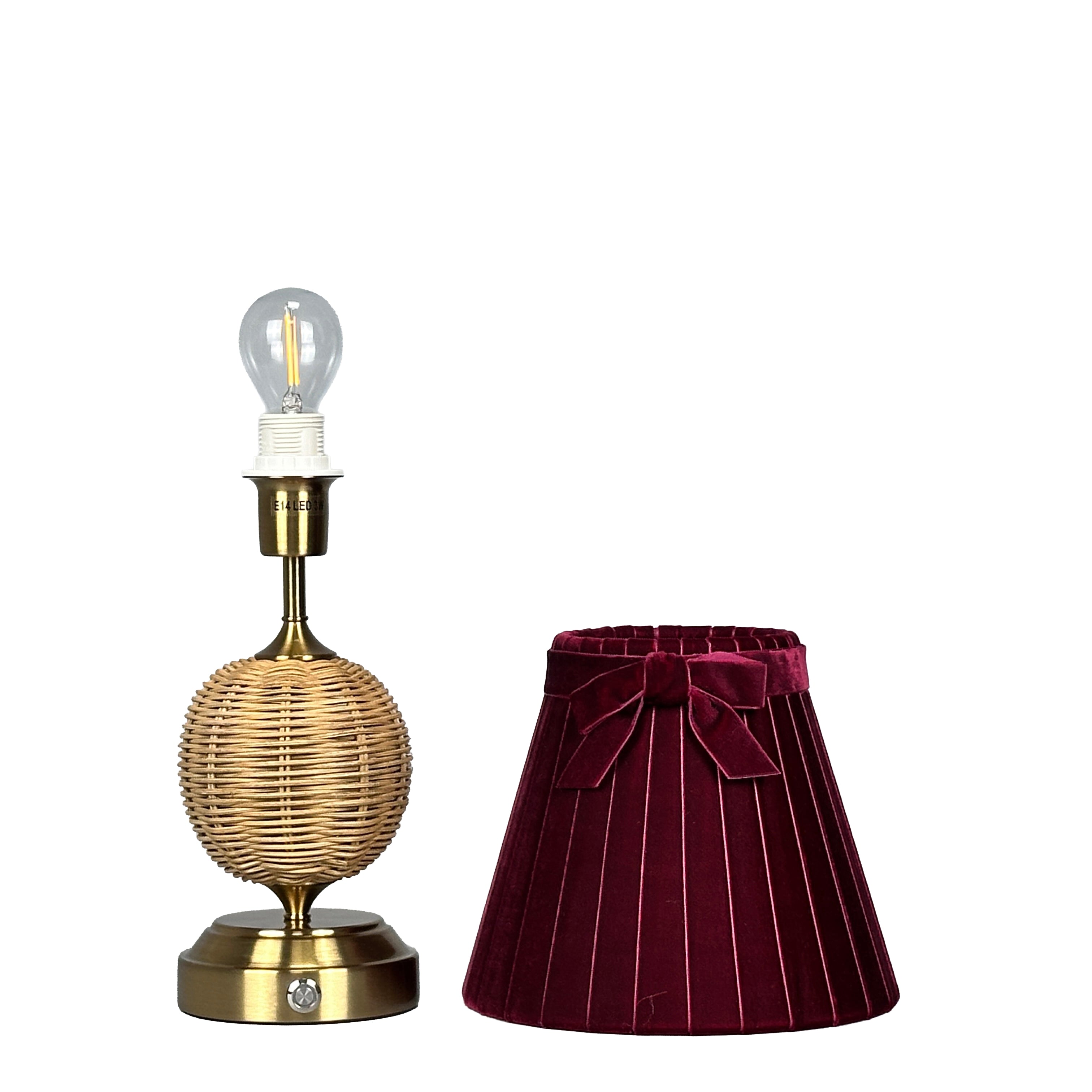 RADEN WICKER Rechargeable Lamp with 7.1" Vampire Velvet Lampshade