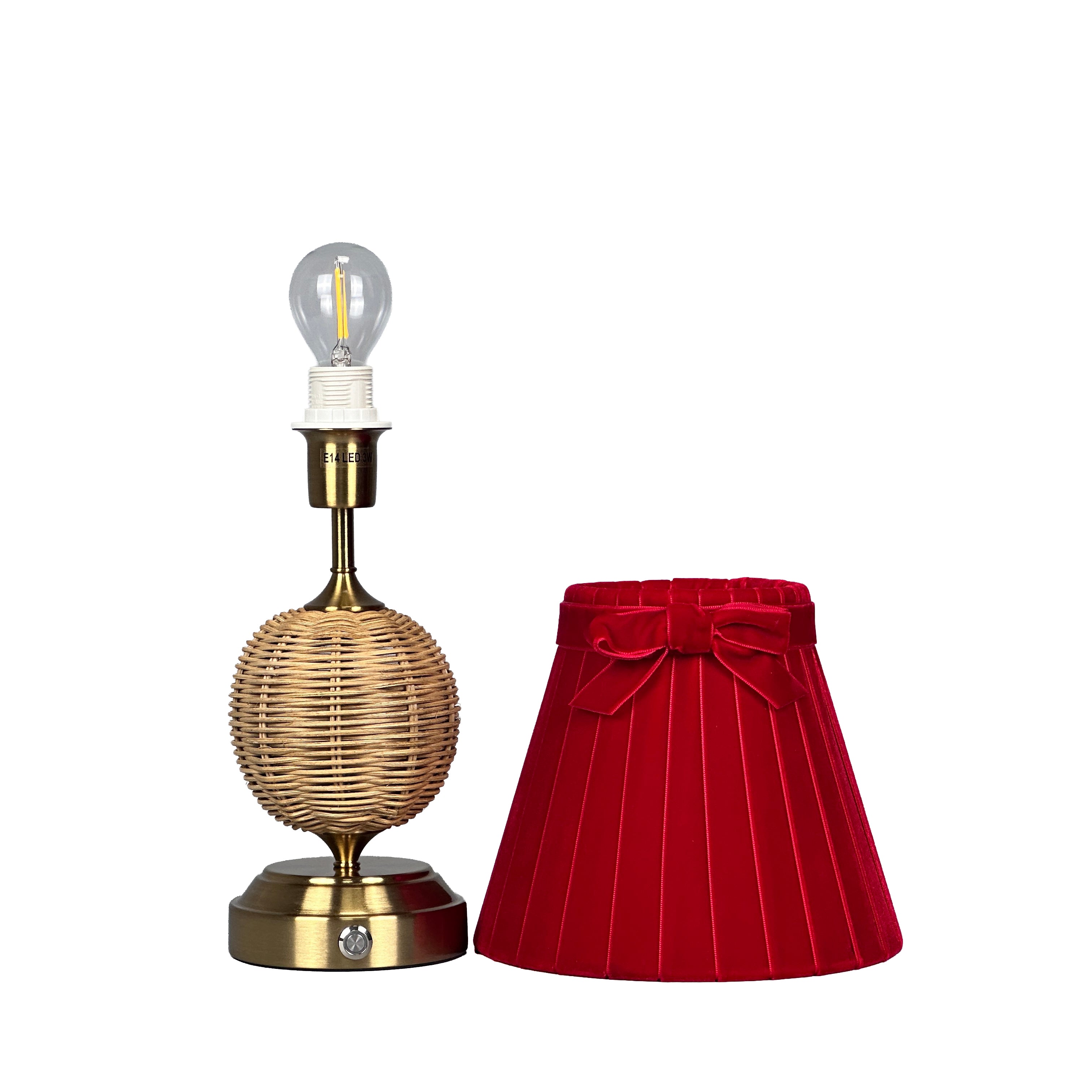 RADEN WICKER Rechargeable Lamp with 7.1" Marilyn Velvet Lampshade