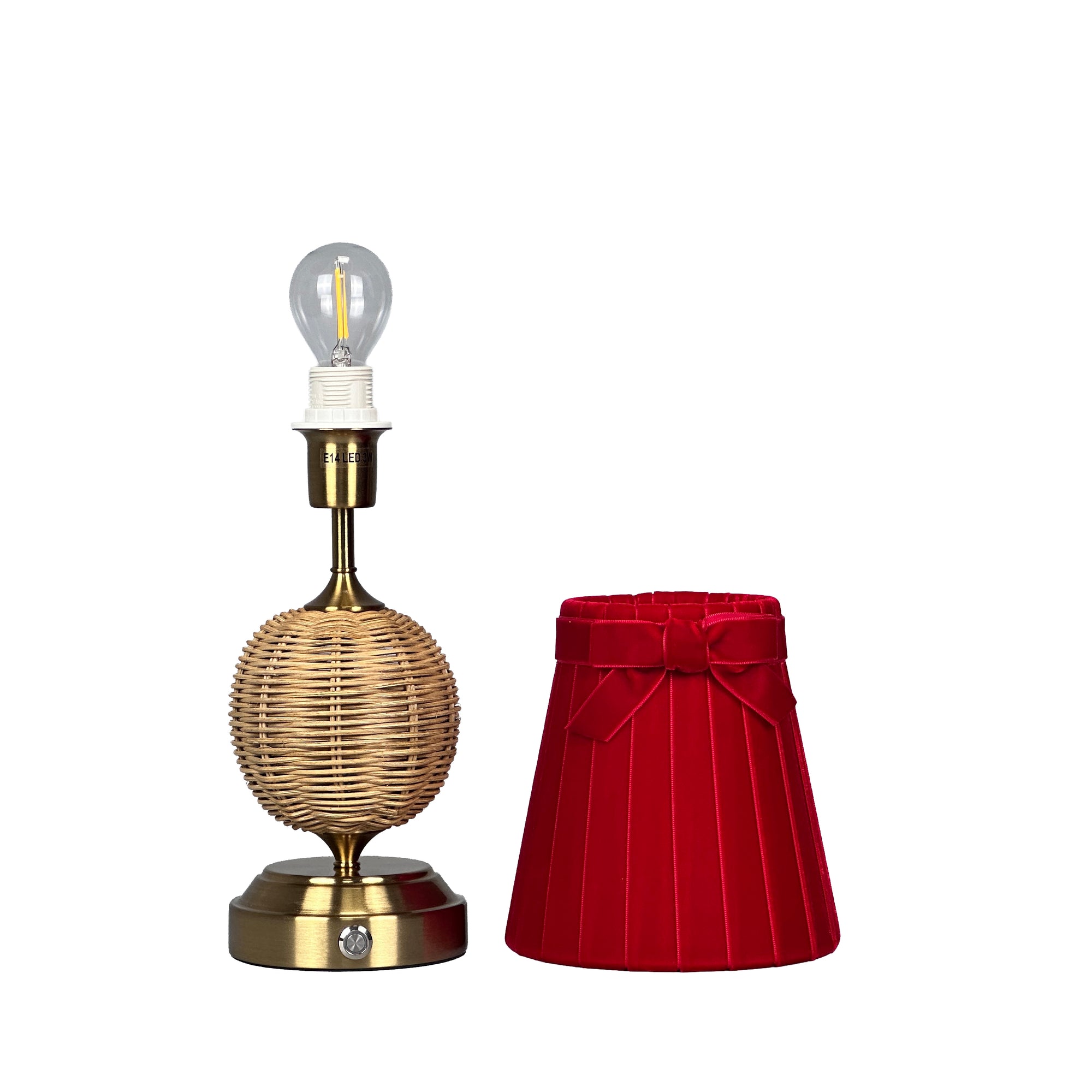 RADEN WICKER Rechargeable Lamp with 5.1" Marilyn Velvet Lampshade