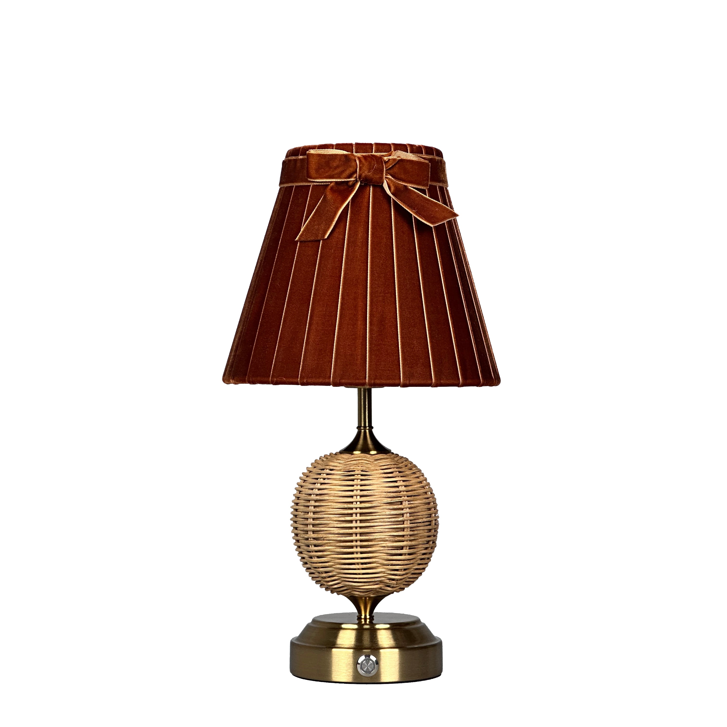 RADEN WICKER Rechargeable Lamp with 7.1" Burnt Orange Velvet Lampshade