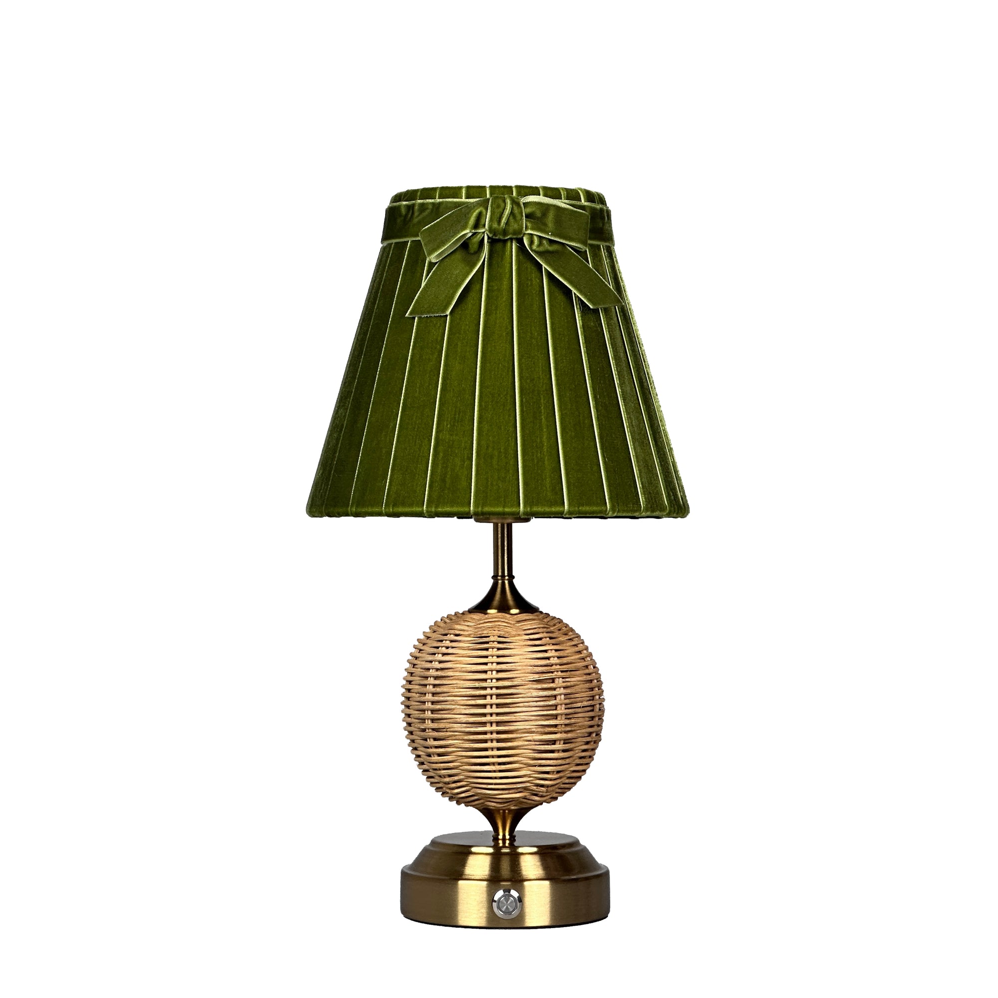 RADEN WICKER Rechargeable Lamp with 7.1" Olive Green Velvet Lampshade