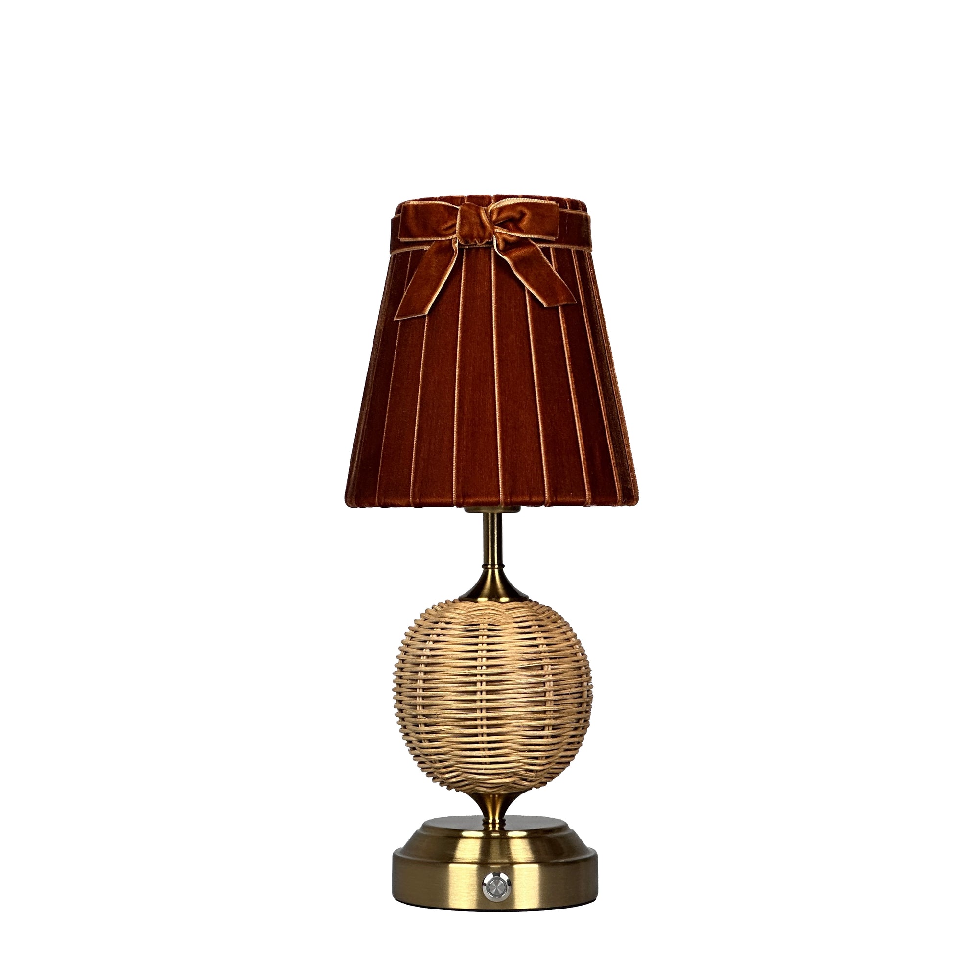 RADEN WICKER Rechargeable Lamp with 5.5" Burnt Orange Velvet Lampshade