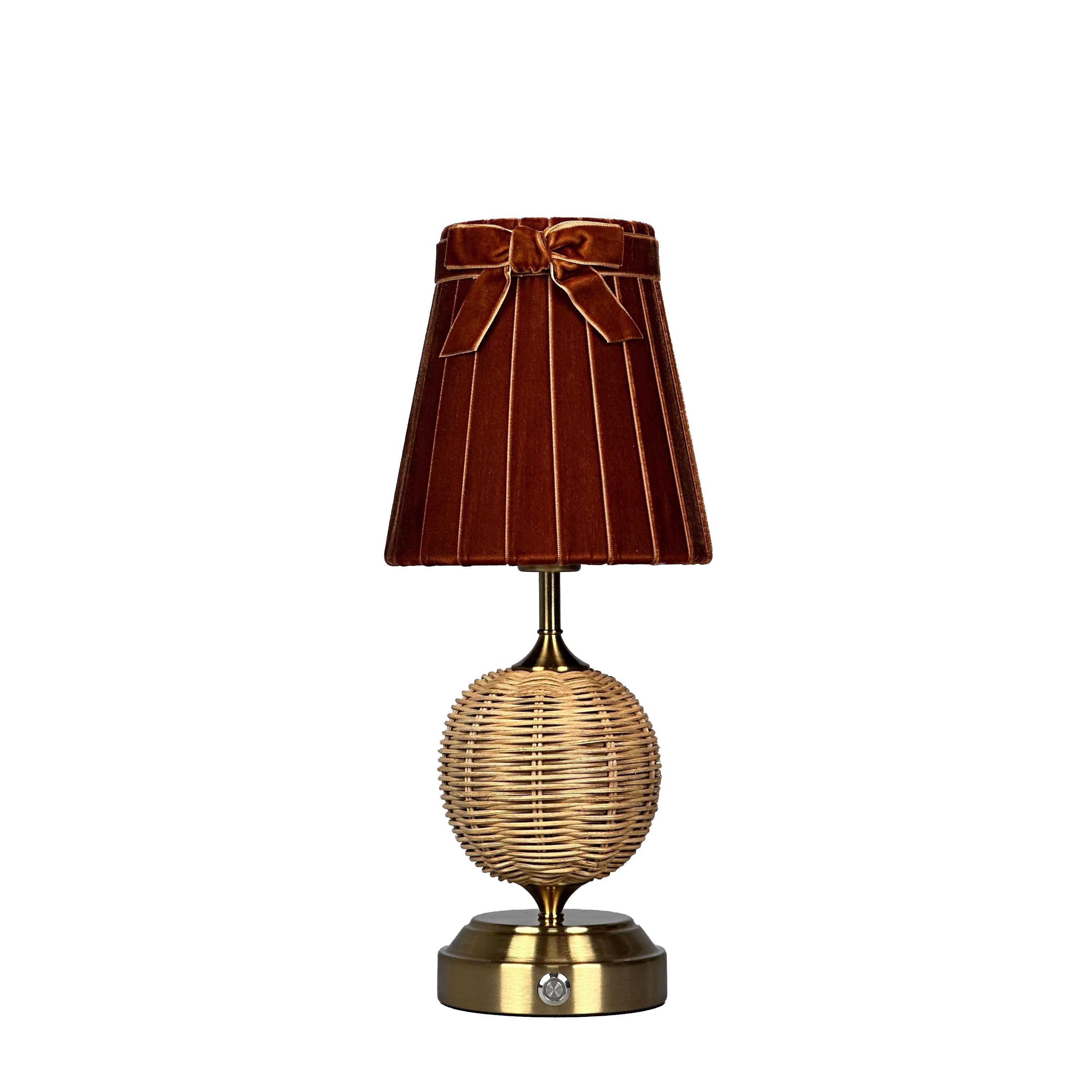 RADEN WICKER Rechargeable Lamp with 5.5" Burnt Orange Velvet Lampshade
