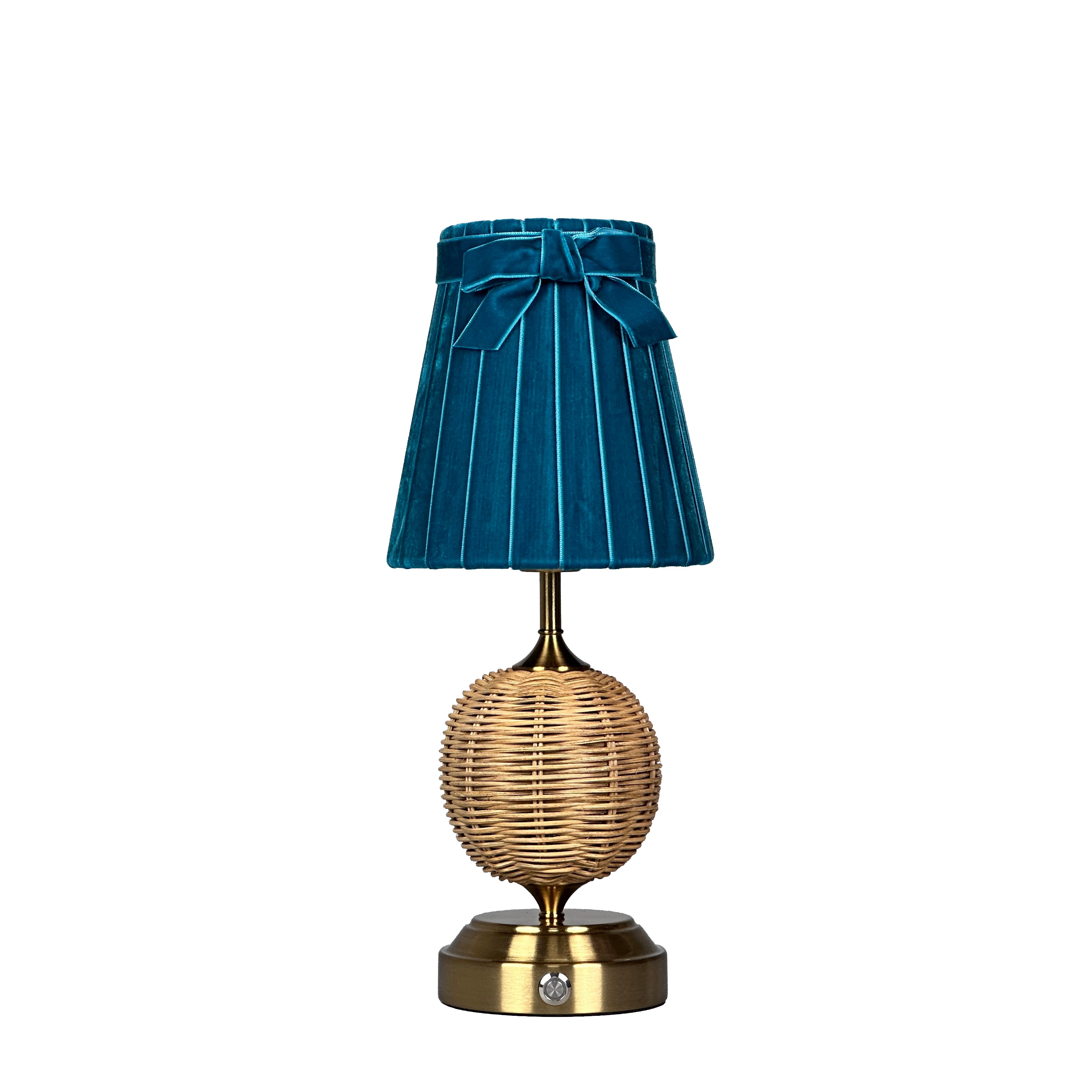 RADEN WICKER Rechargeable Lamp with 5.5" Teal Velvet Lampshade
