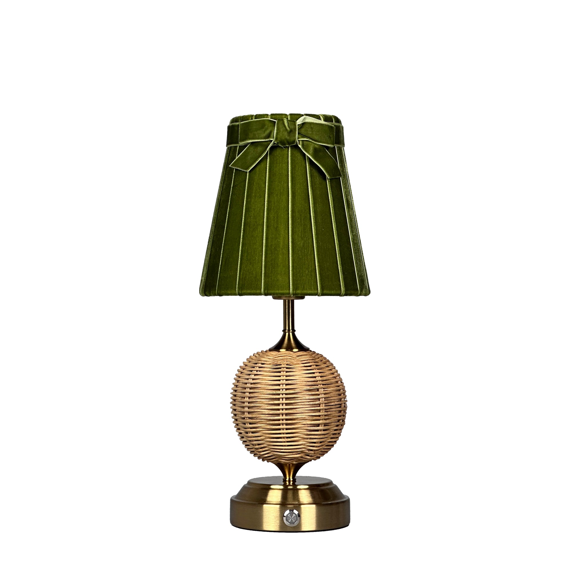 RADEN WICKER Rechargeable Lamp with 5.5" Olive Green Velvet Lampshade