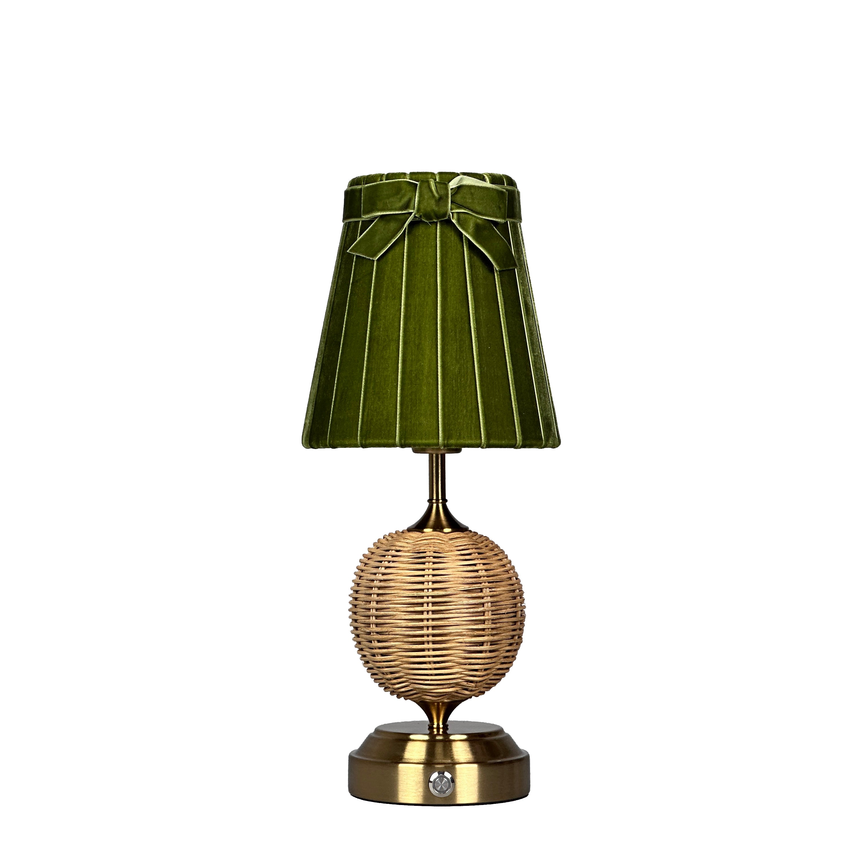 RADEN WICKER Rechargeable Lamp with 5.5" Olive Green Velvet Lampshade