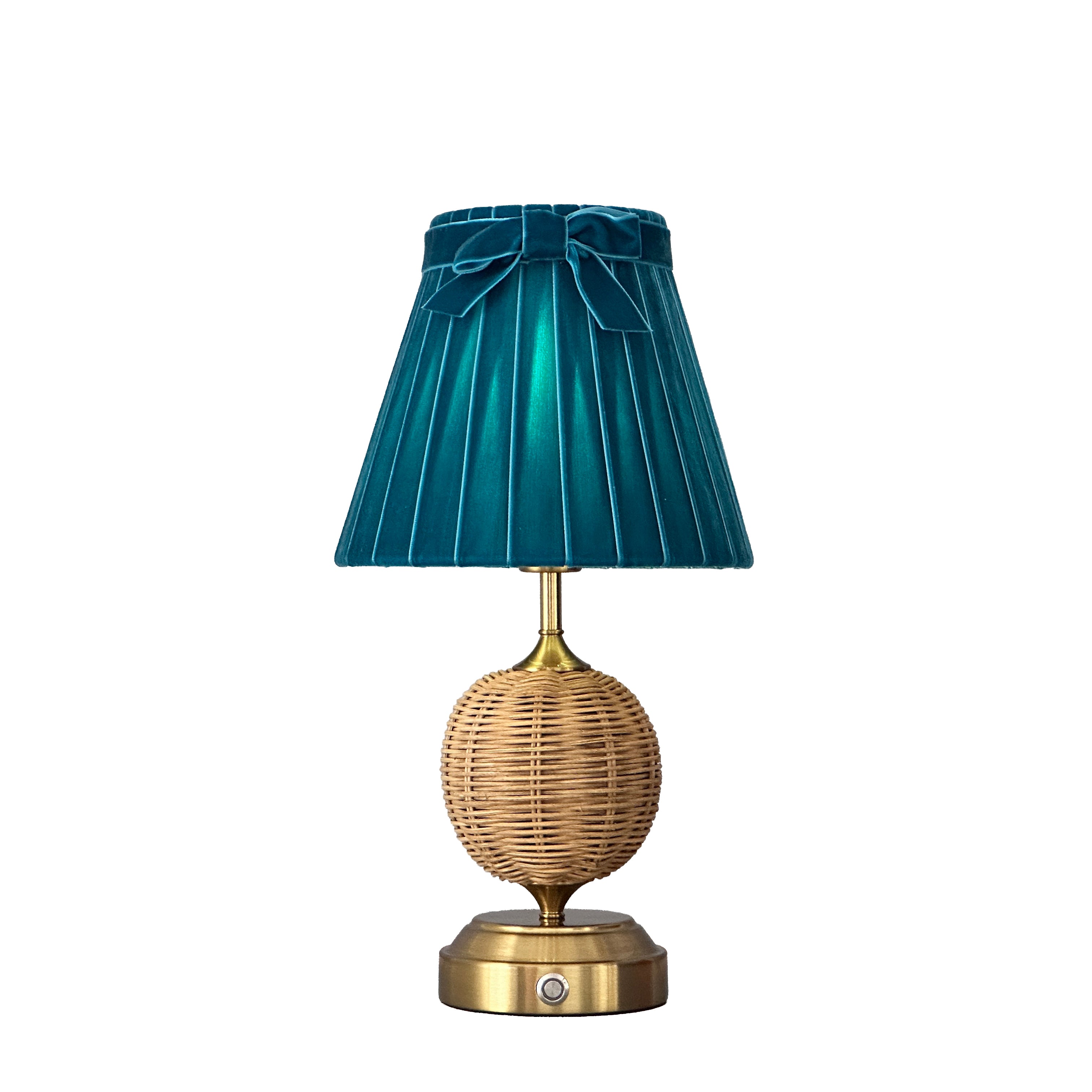 RADEN WICKER Rechargeable Lamp with 7.1" Teal Velvet Lampshade