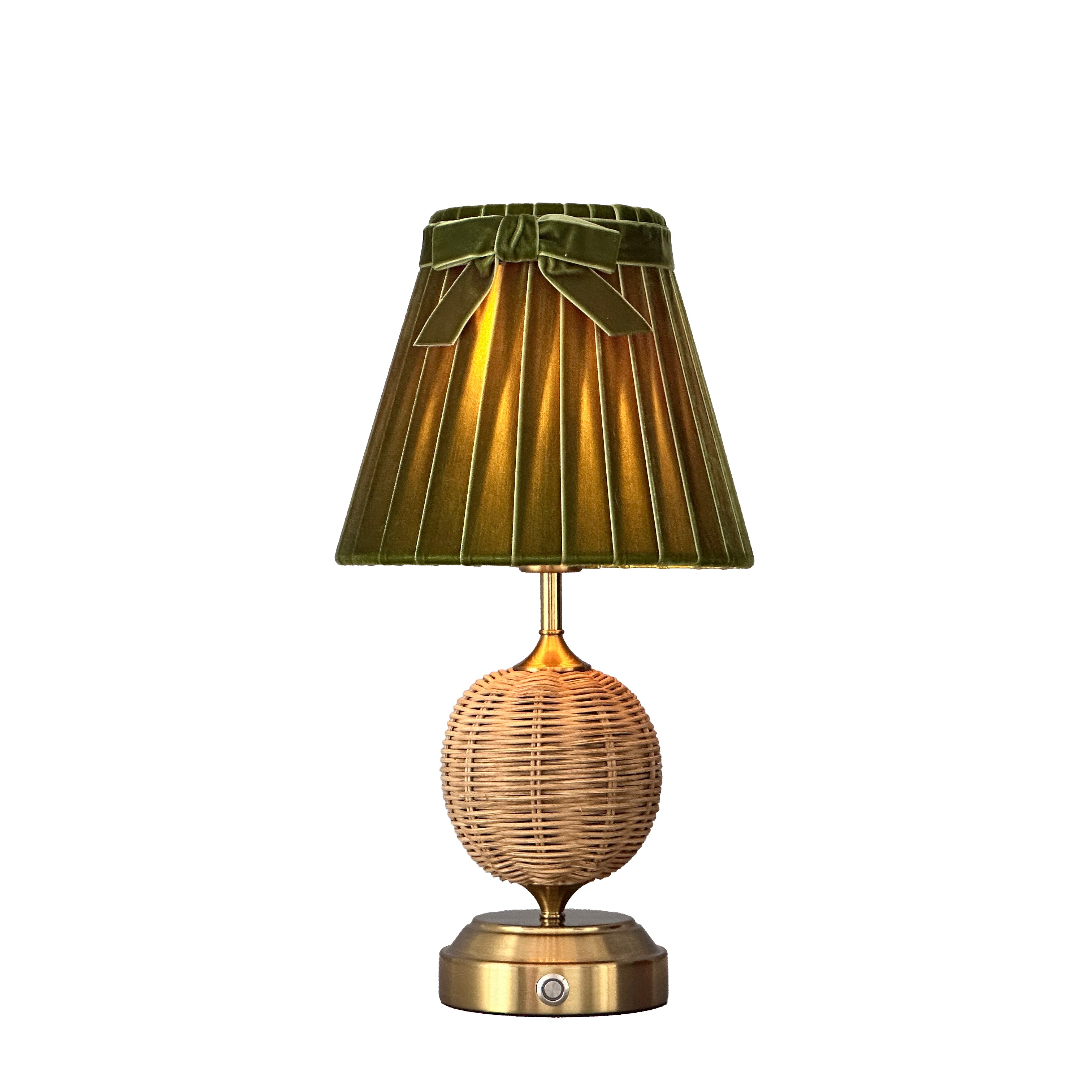 RADEN WICKER Rechargeable Lamp with 7.1" Olive Green Velvet Lampshade
