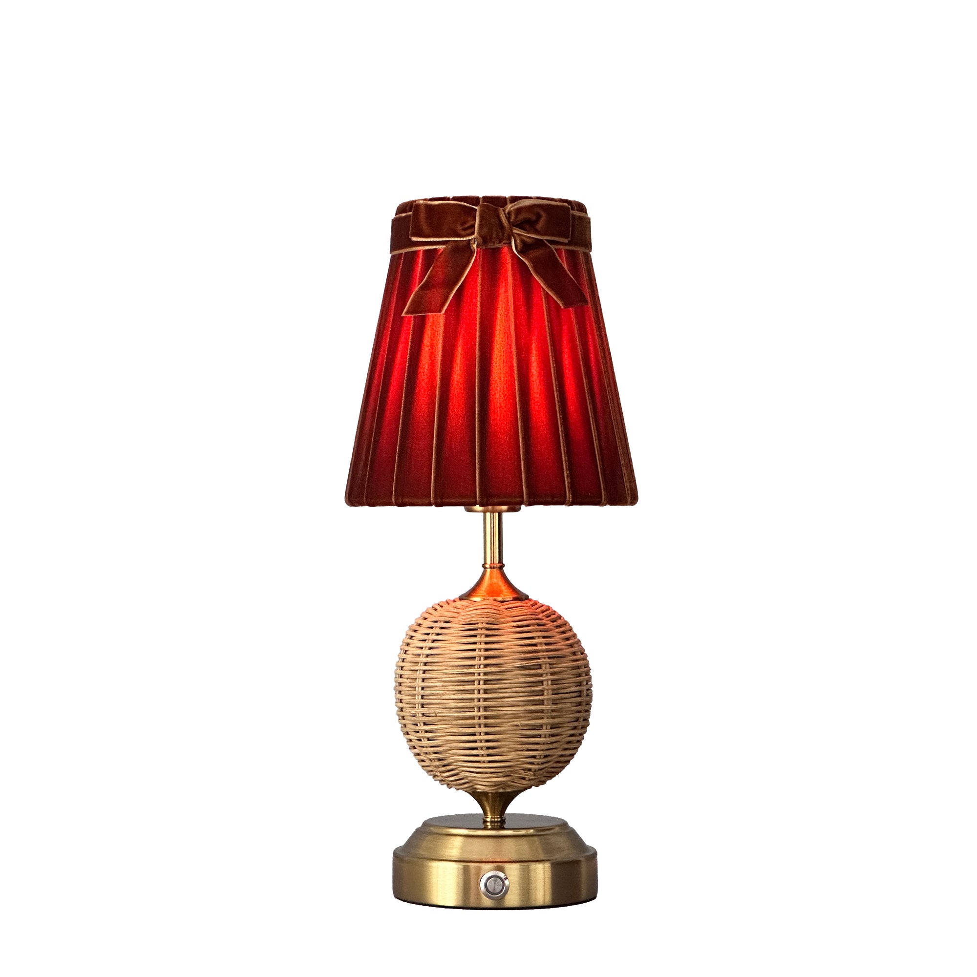 RADEN WICKER Rechargeable Lamp with 5.5" Burnt Orange Velvet Lampshade