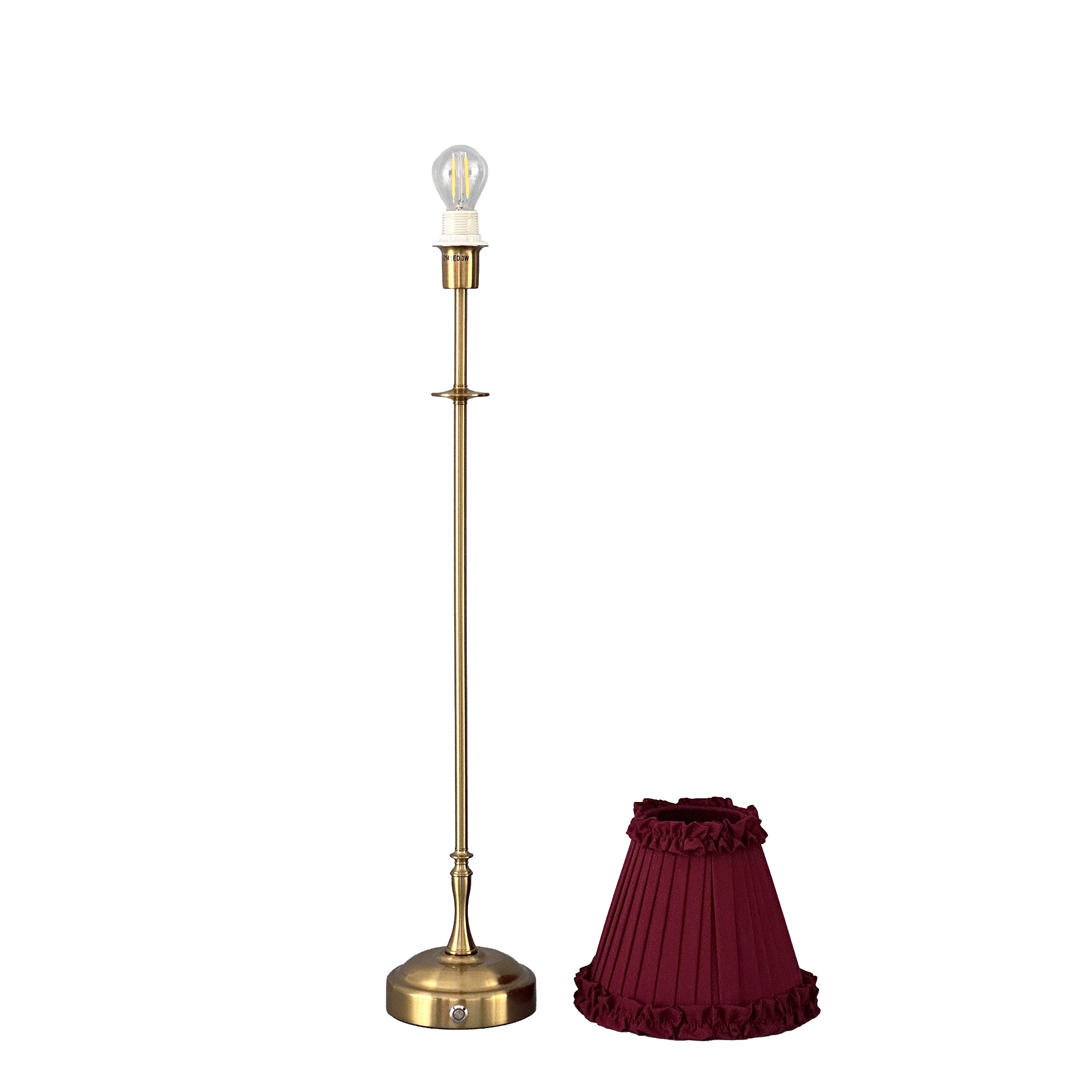 METALL Rechargeable Lamp With Red Wine Frilled Fabric Lampshade