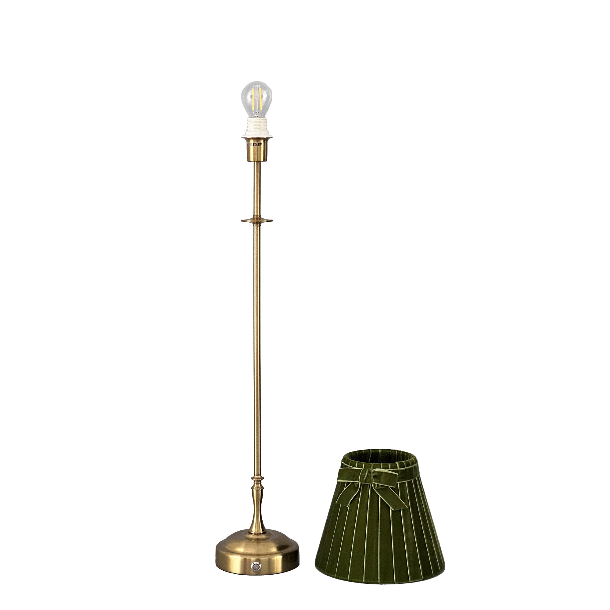 METALL Rechargeable Lamp With 7.1" Olive Green Velvet Lampshade