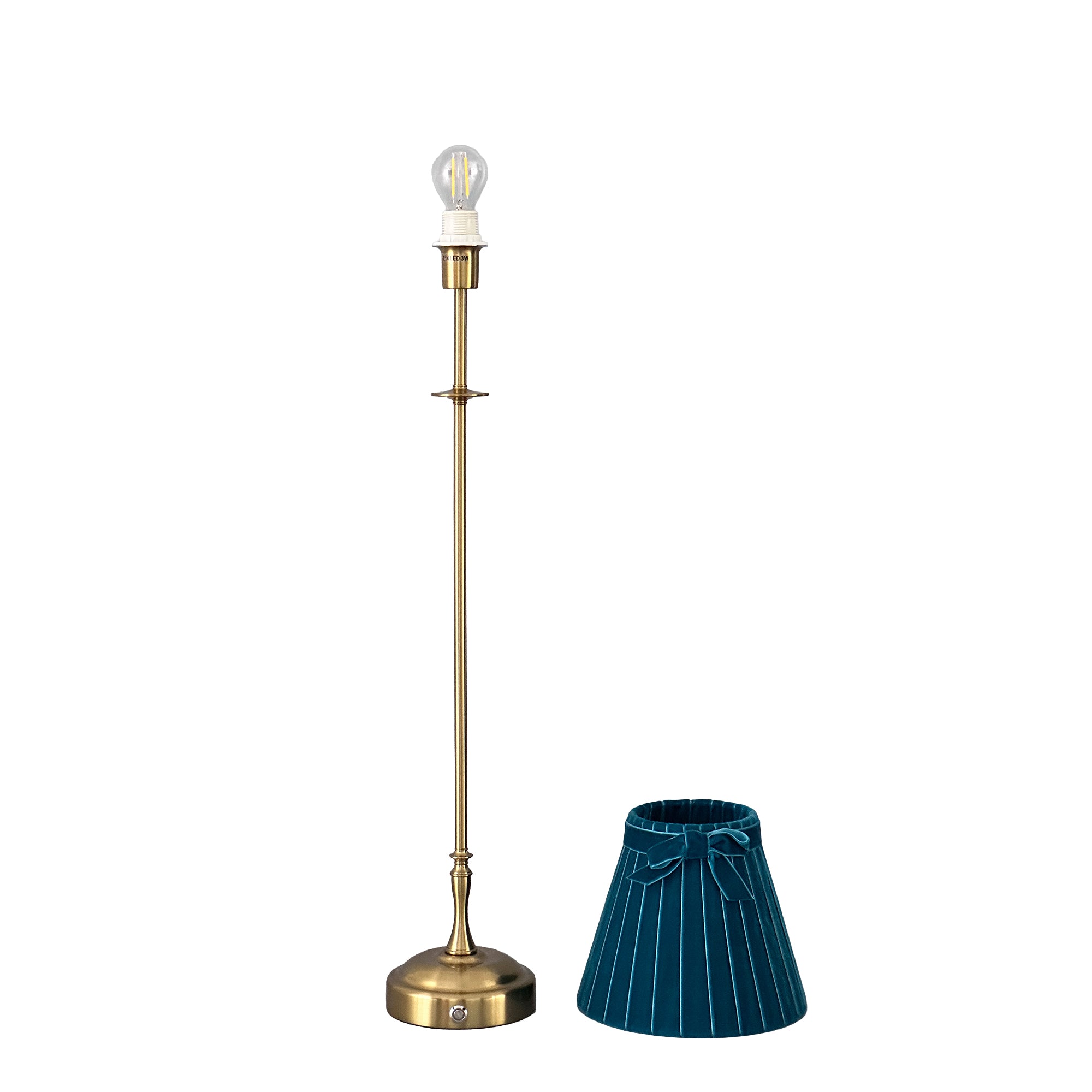 METALL Rechargeable Lamp With 7.1" Teal Velvet Lampshade