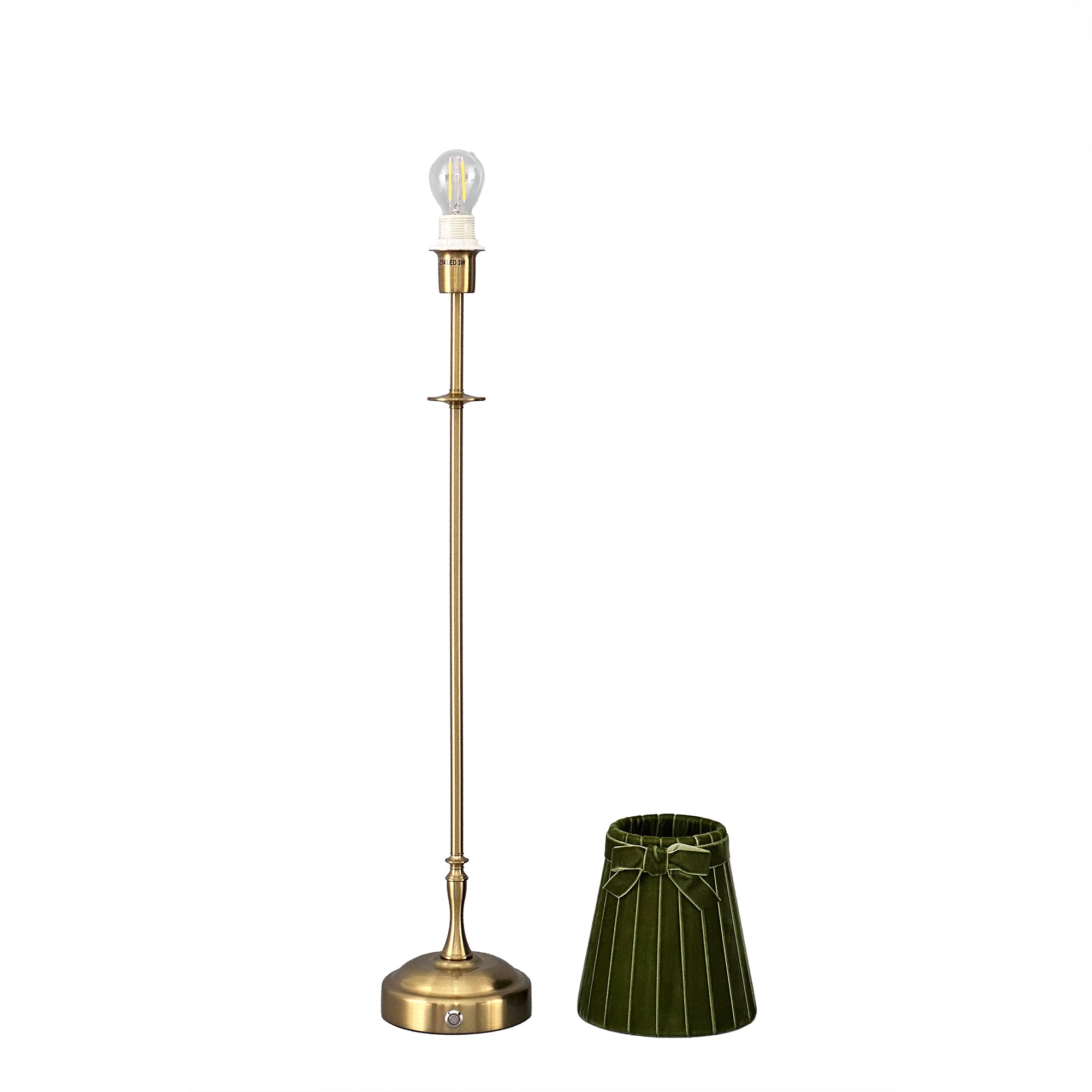 METALL Rechargeable Lamp With 5.5" Olive Green Velvet Lampshade