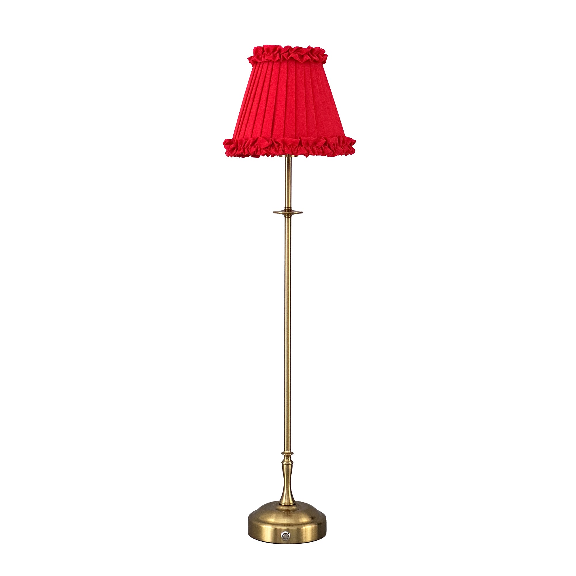 METALL Rechargeable Lamp With Red Brick Frilled Fabric Lampshade