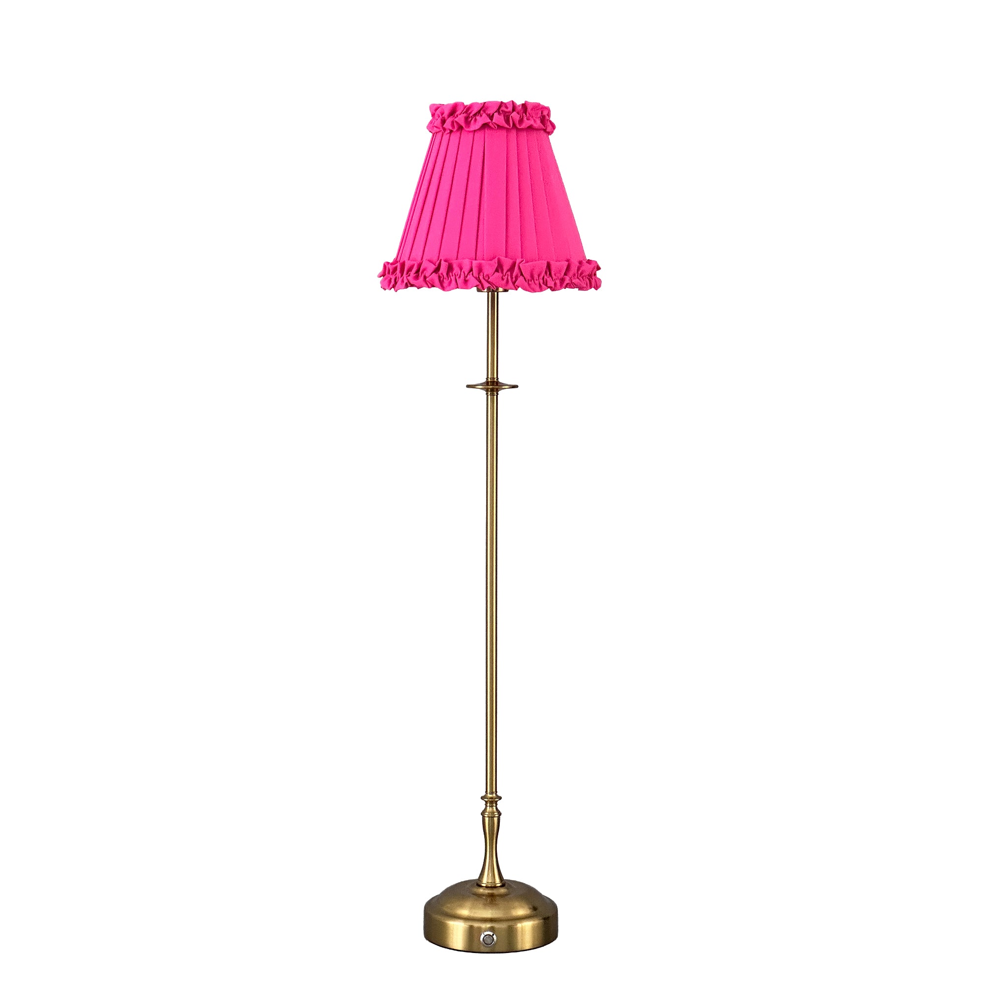 METALL Rechargeable Lamp with Fuchsia Frilled Fabric Lampshade