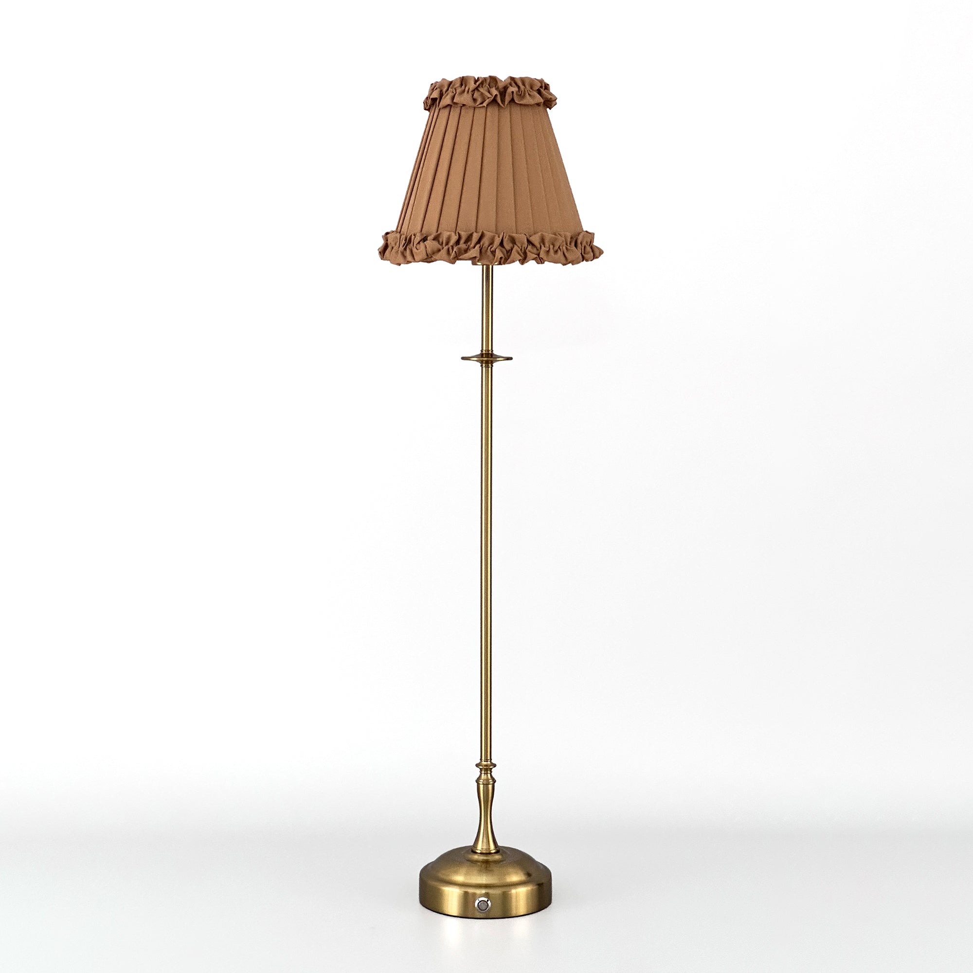 METALL Rechargeable Lamp with Camel Frilled Fabric Lampshade