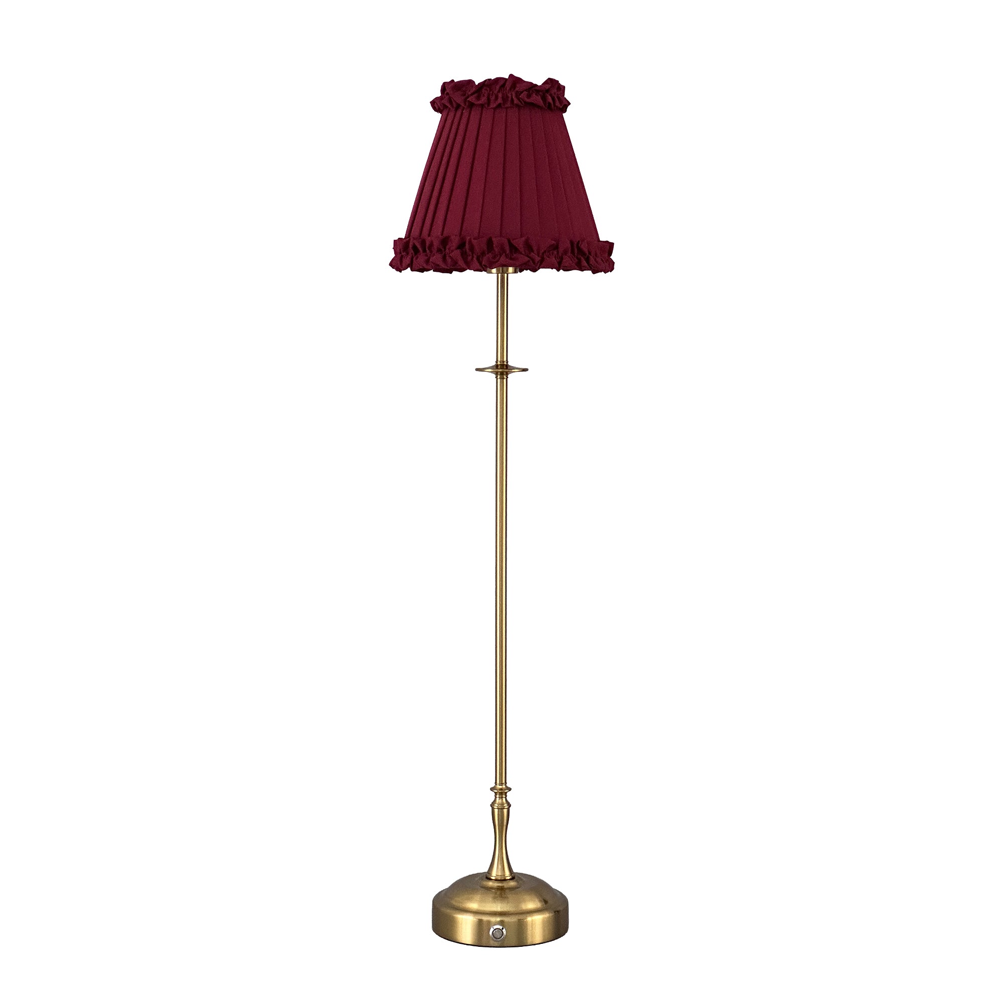 METALL Rechargeable Lamp With Red Wine Frilled Fabric Lampshade