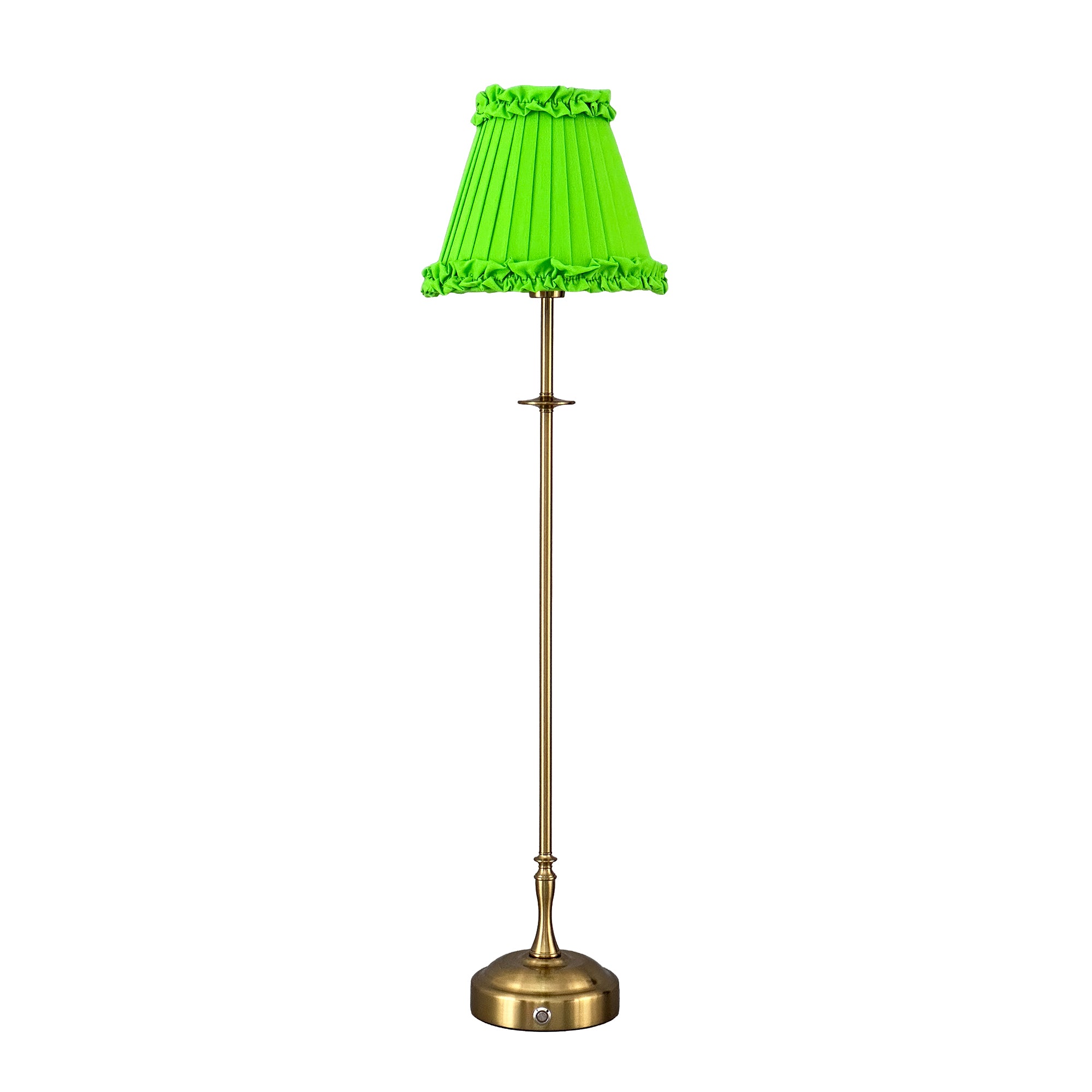 METALL Rechargeable Lamp With Lime Green Frilled Fabric Lampshade