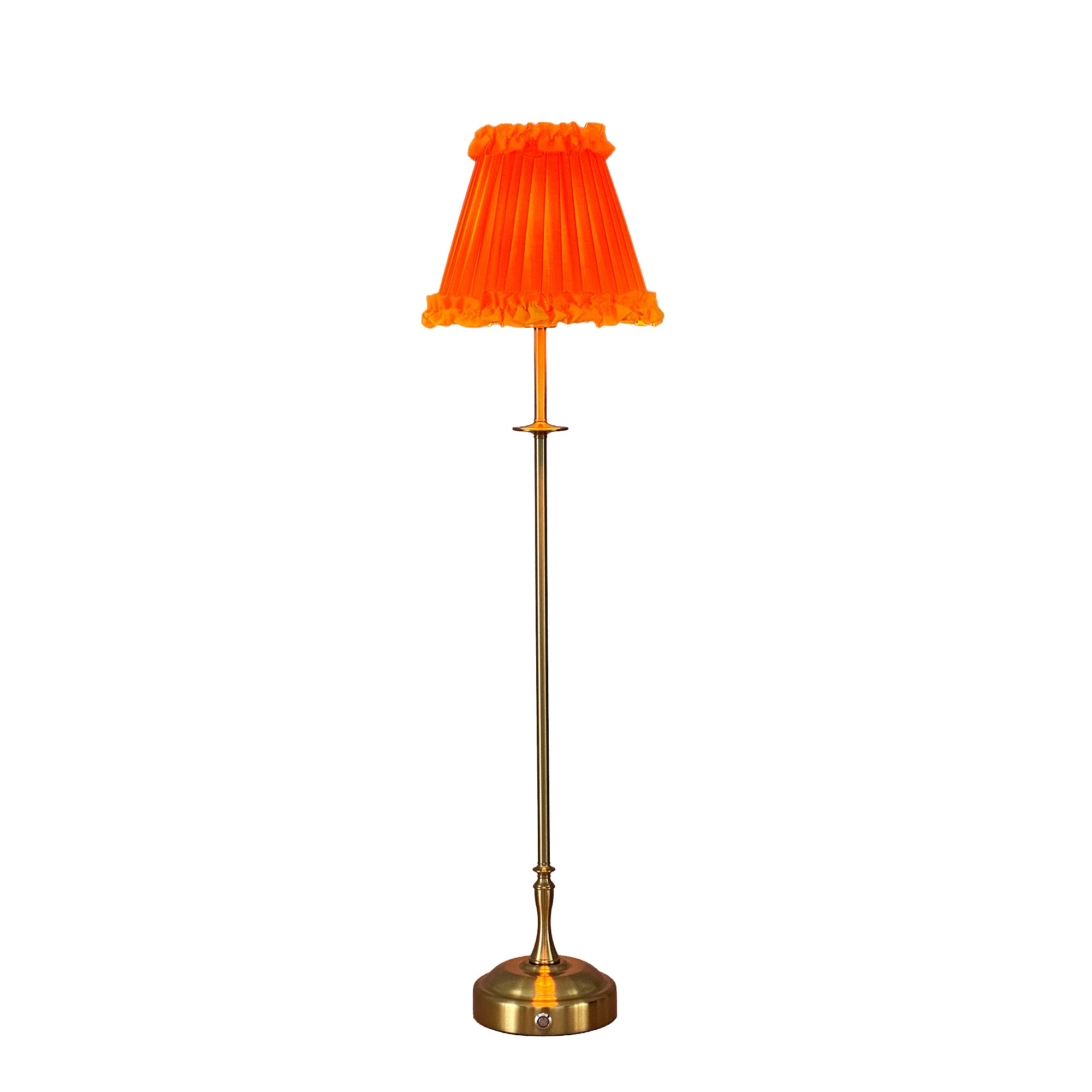 METALL Rechargeable Lamp With Vermilion Frilled Fabric Lampshade