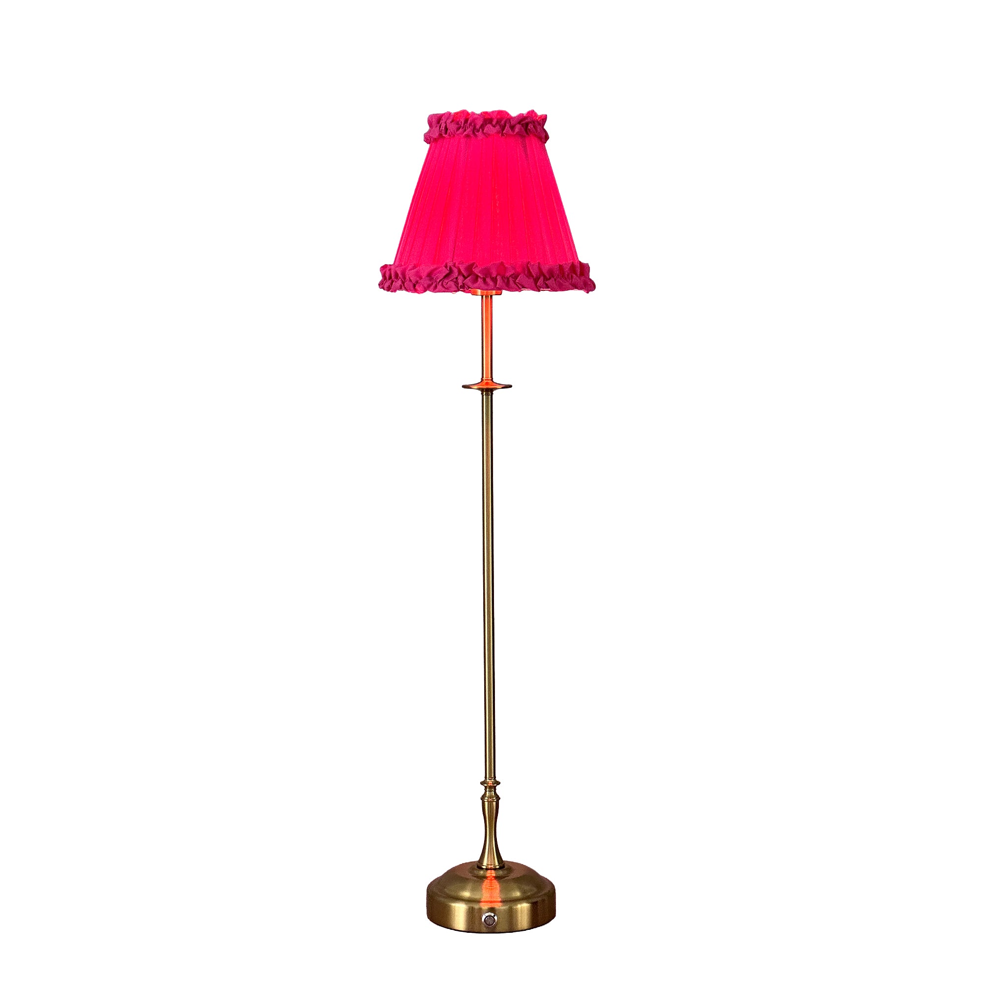 METALL Rechargeable Lamp with Fuchsia Frilled Fabric Lampshade