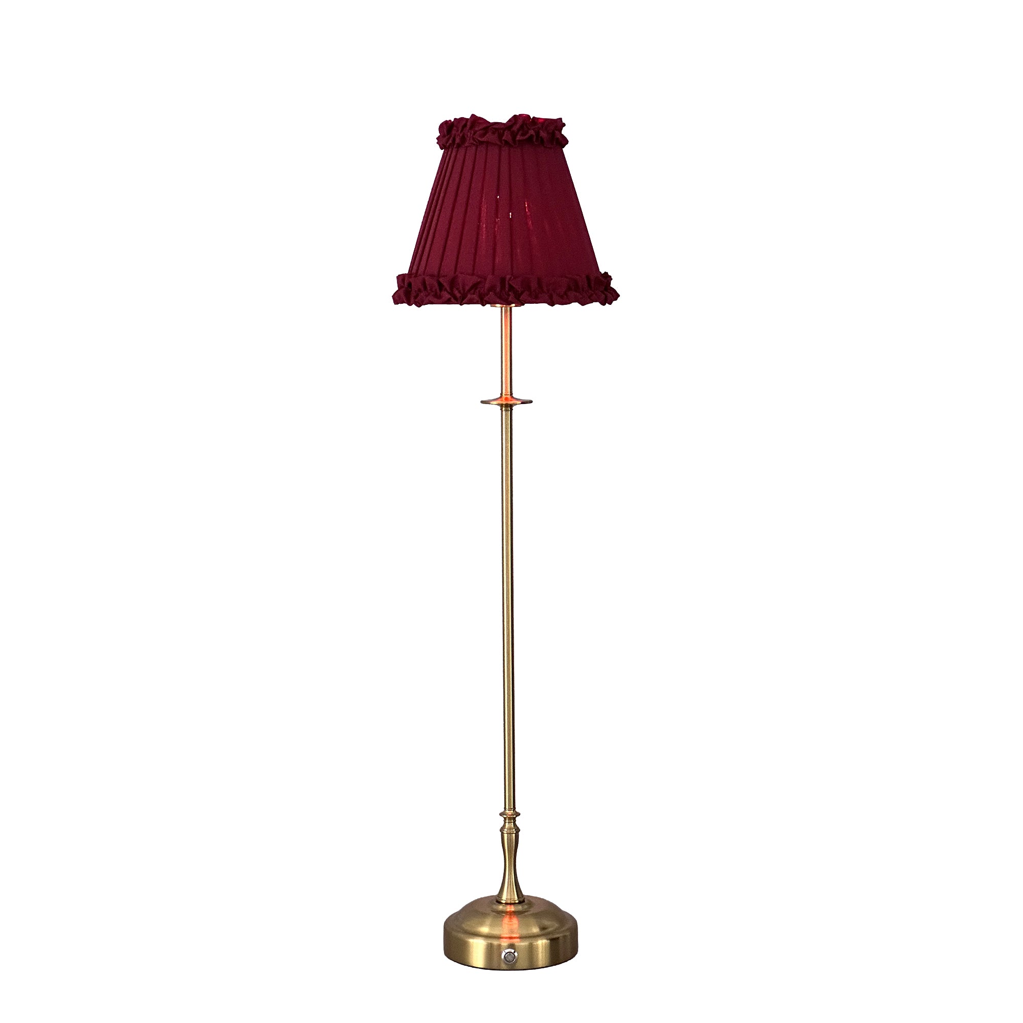 METALL Rechargeable Lamp With Red Wine Frilled Fabric Lampshade