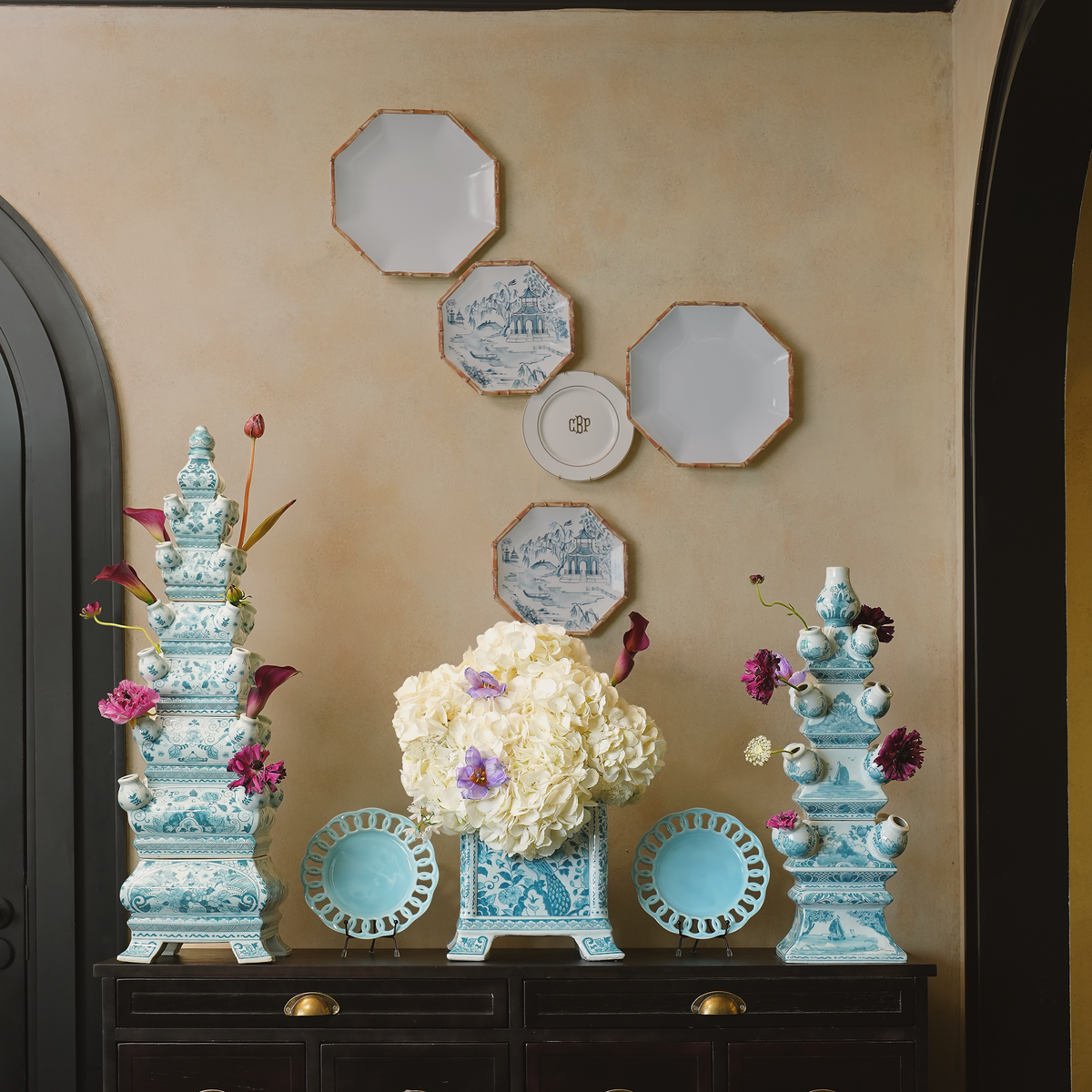 Baby Blue Ceramic Dinner Plates Set for 4