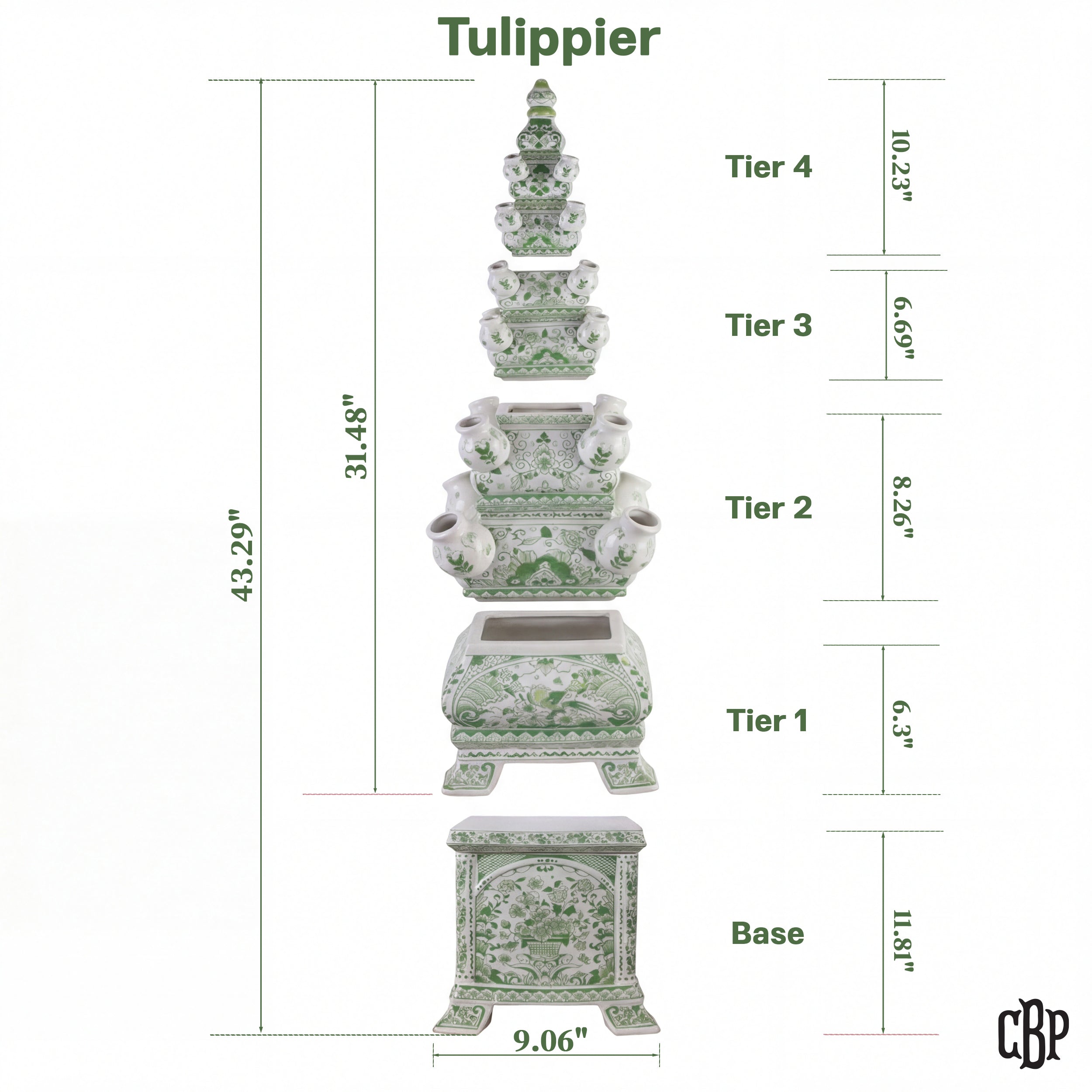 SOVEREIGN Rounded Grand 42.5" Tulipiere Tower in Delft Green