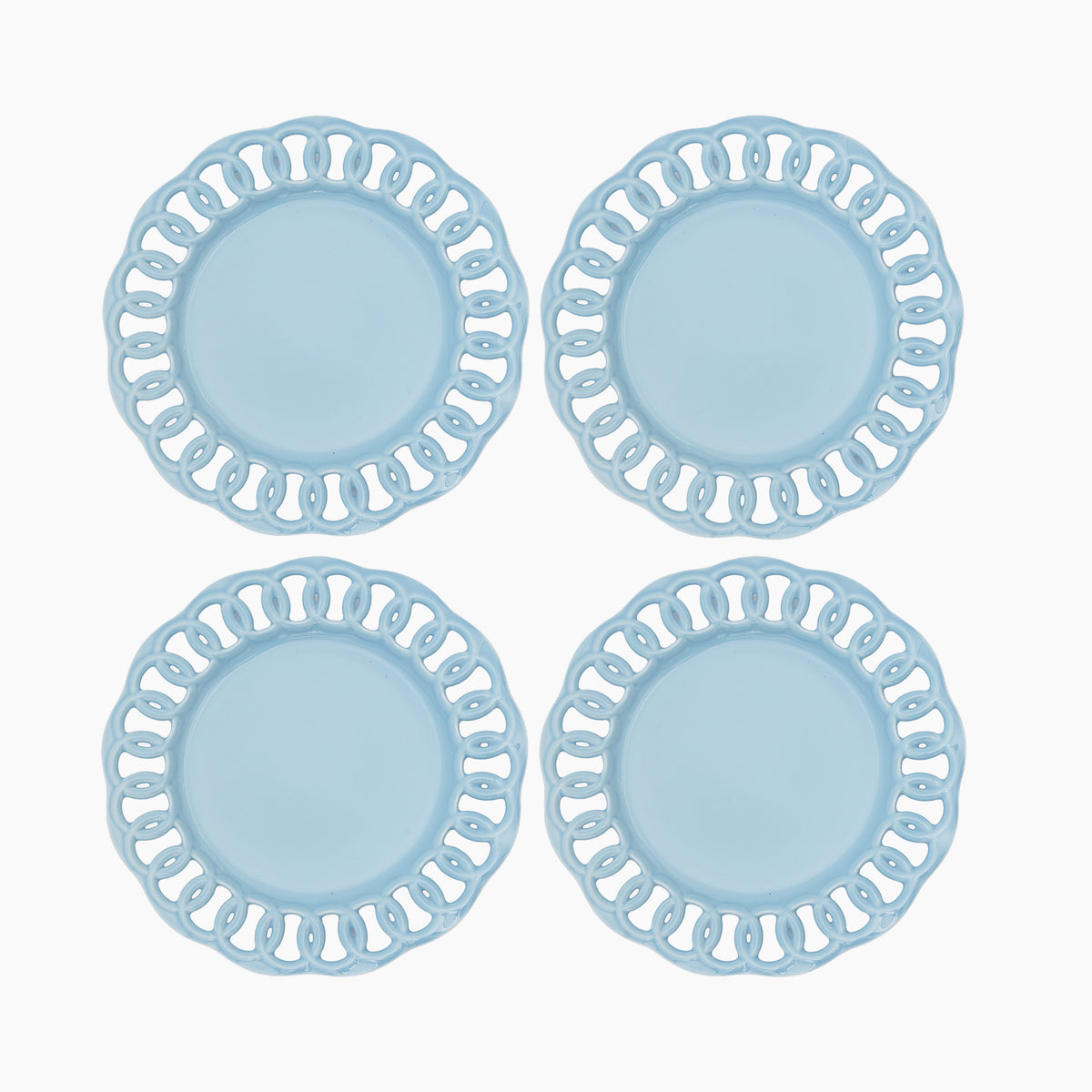 Baby Blue Ceramic Dinner Plates Set for 4