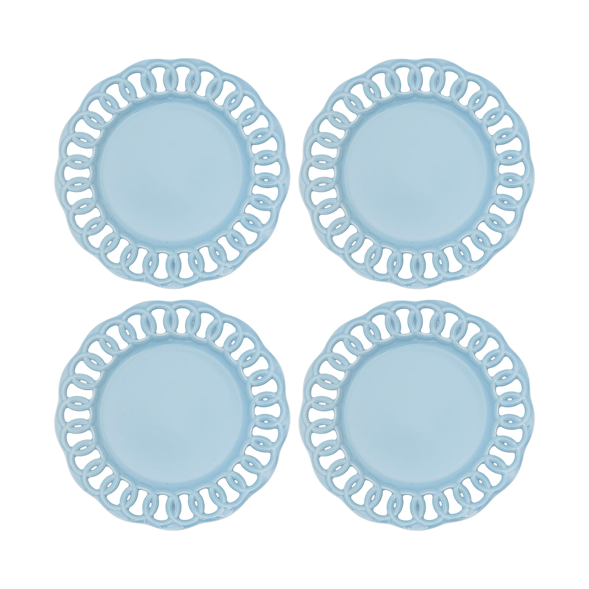 Baby Blue Ceramic Dinner Plates Set for 4