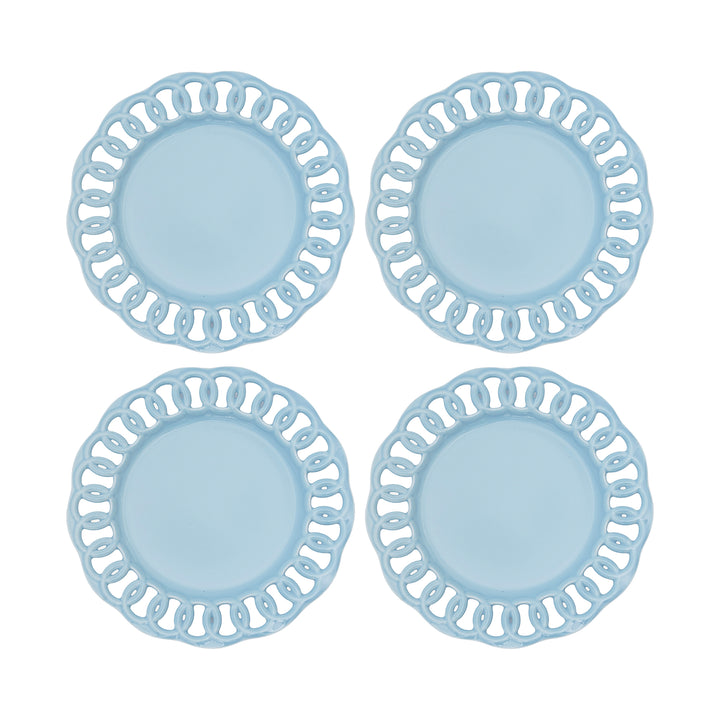 Baby Blue Ceramic Dinner Plates Set for 4