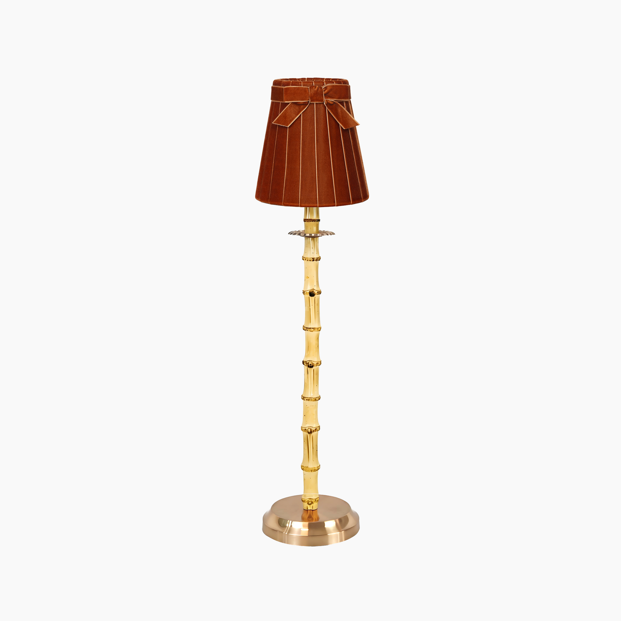 NATURAL BAMBOO Rechargeable Lamp With Burnt Orange Velvet Lampshade (5.5")