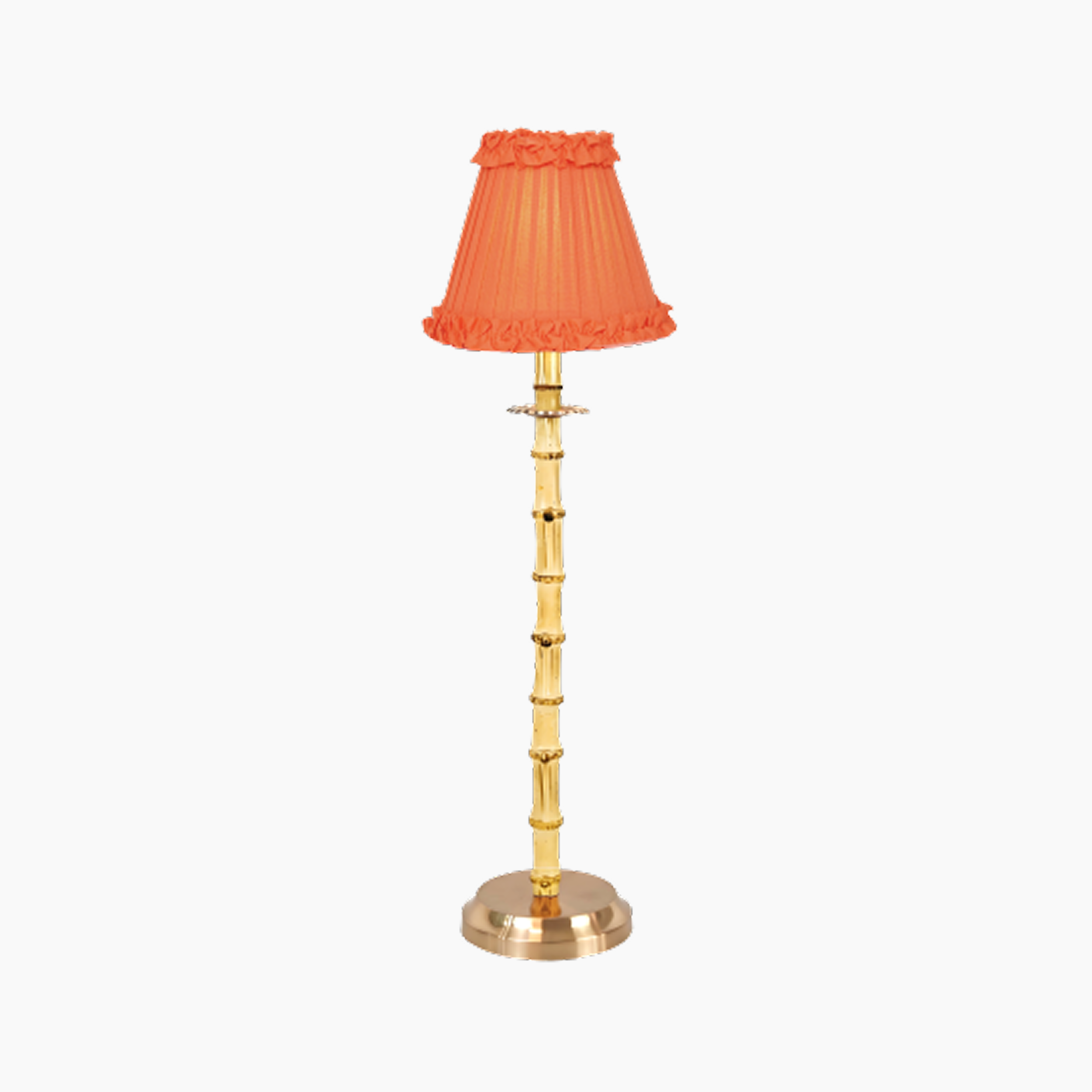NATURAL BAMBOO Rechargeable Lamp With Vermilion Frilled Fabric Lampshade