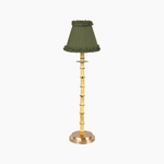 NATURAL BAMBOO Rechargeable Lamp With Olive Green Frilled Fabric Lampshade