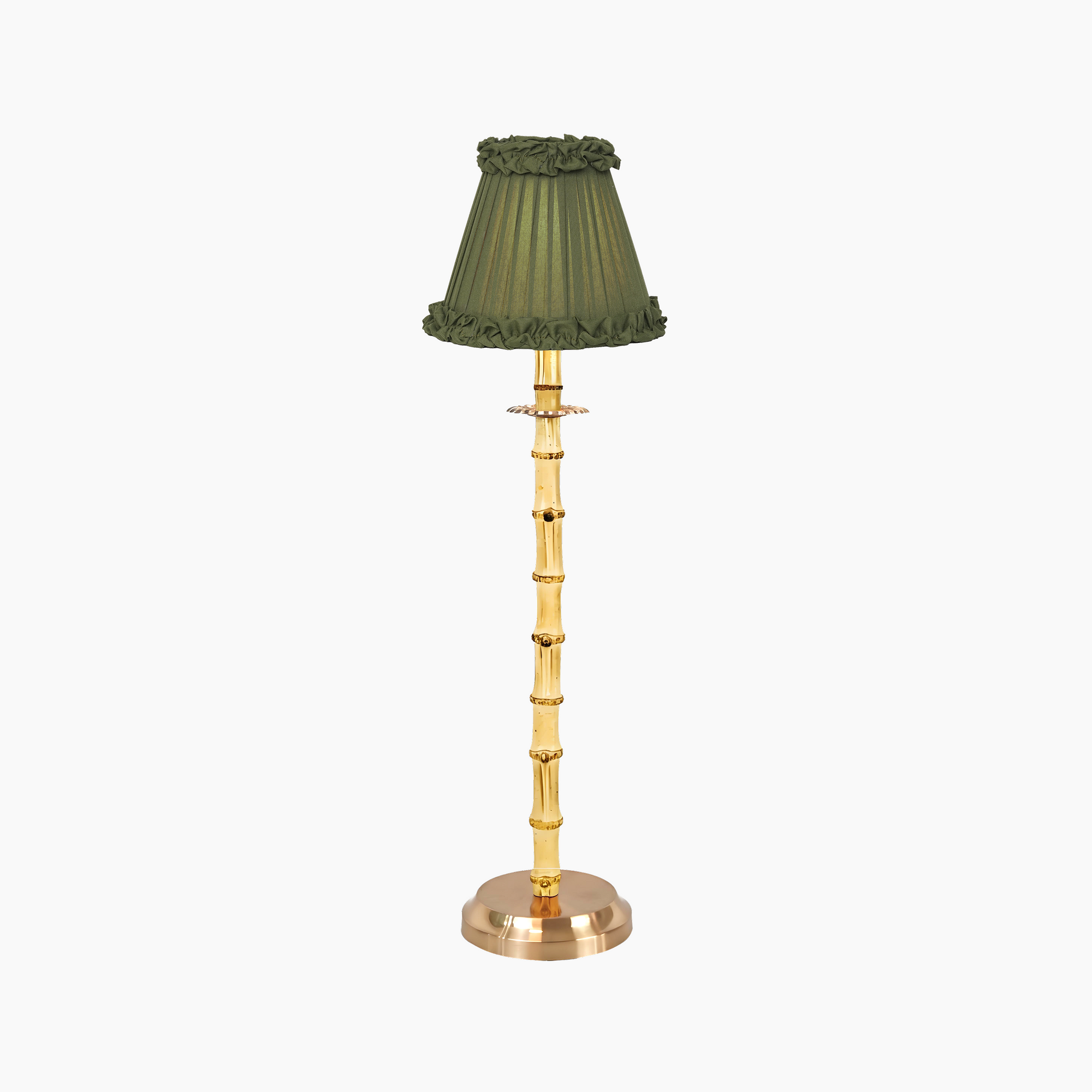 NATURAL BAMBOO Rechargeable Lamp with 7" Olive Green Velvet Lampshade