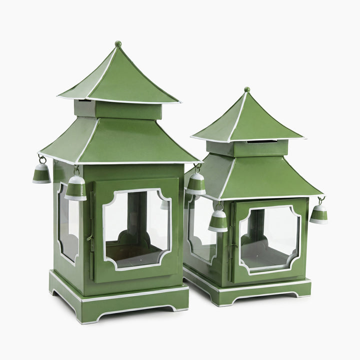 CHINOISERIE Green Pagoda Lantern Set of 2