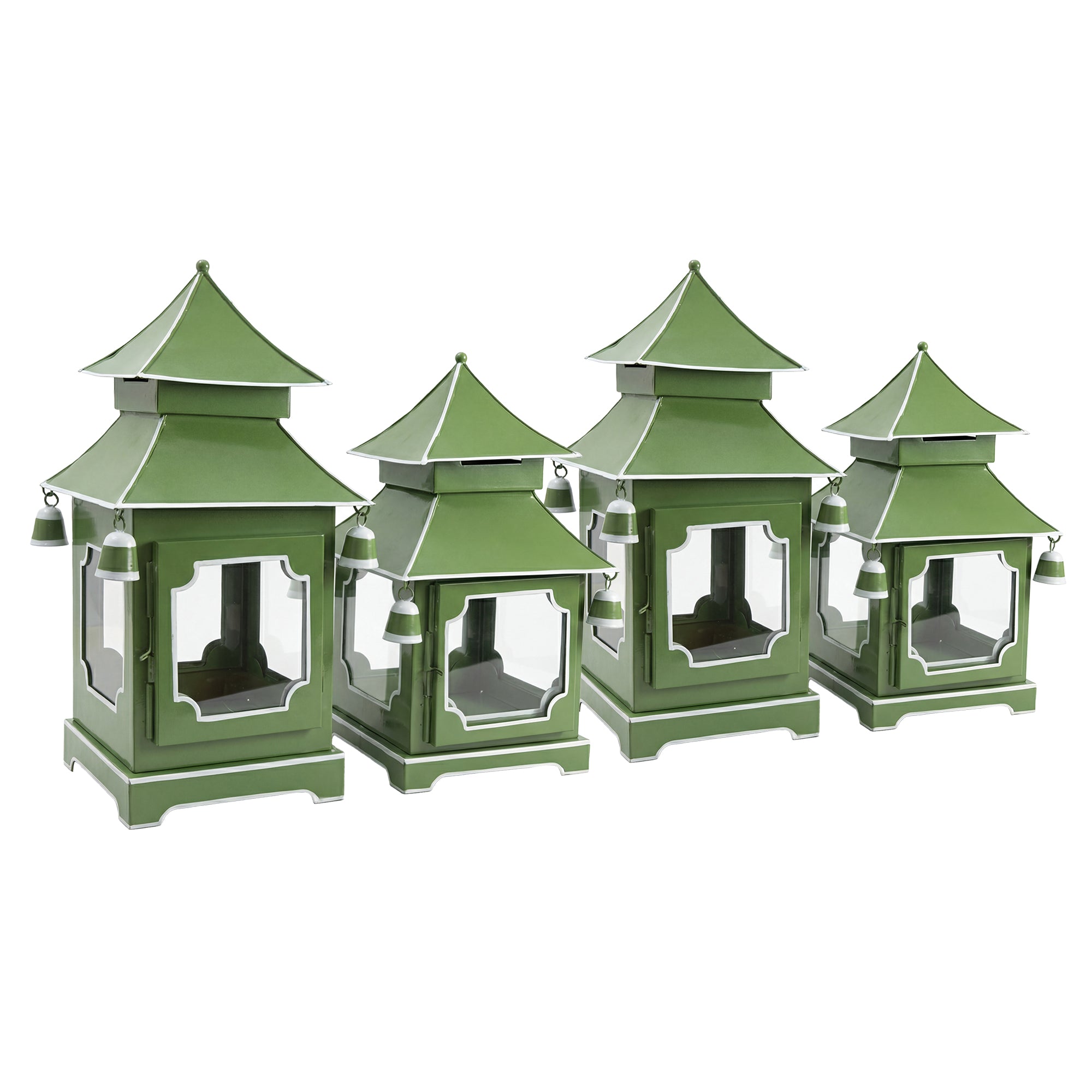 CHINOISERIE Green Pagoda Lantern Set of 4