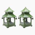 CHINOISERIE Green Pagoda Lantern 11.5" Set of 2