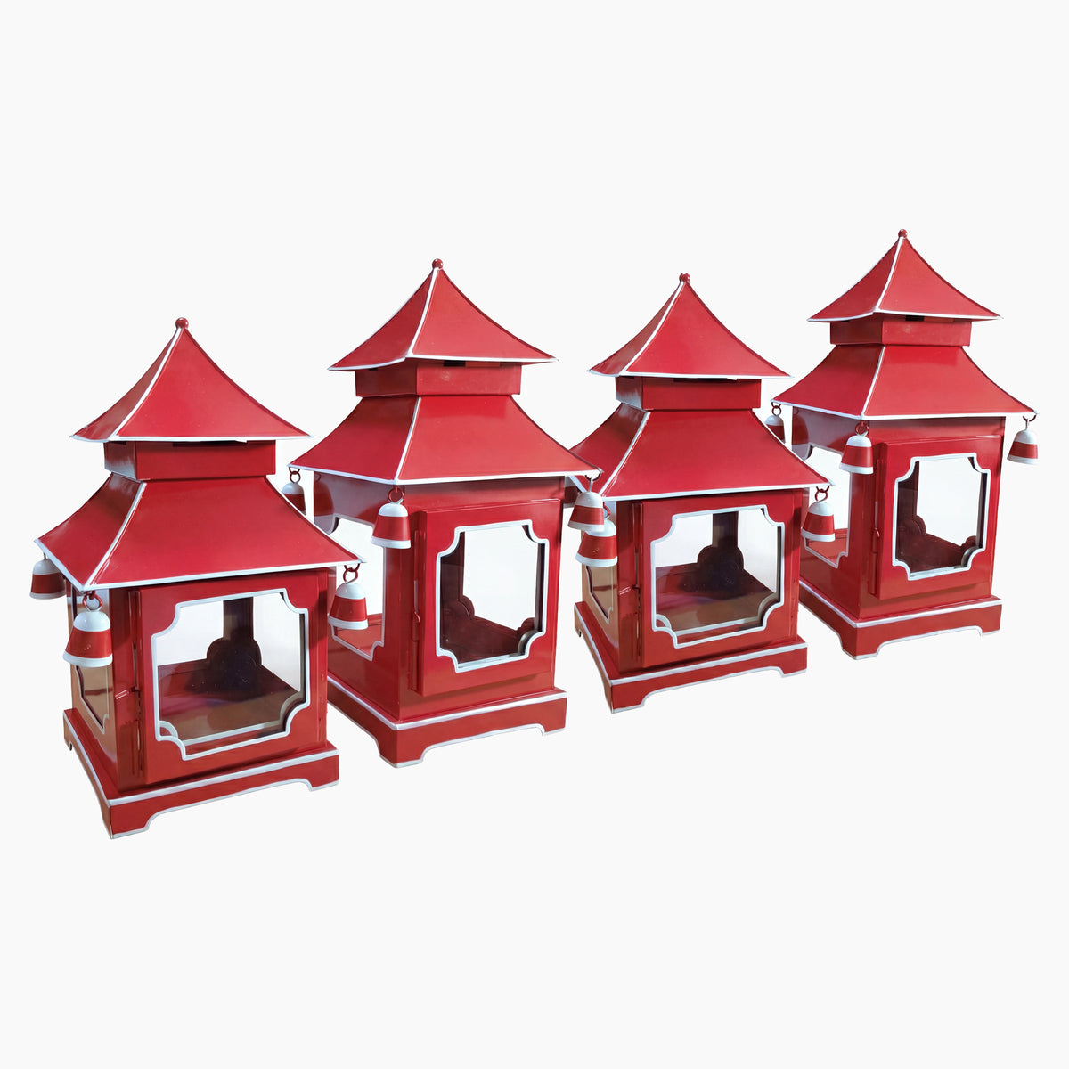 CHINOISERIE Red Pagoda Lantern Set of 4