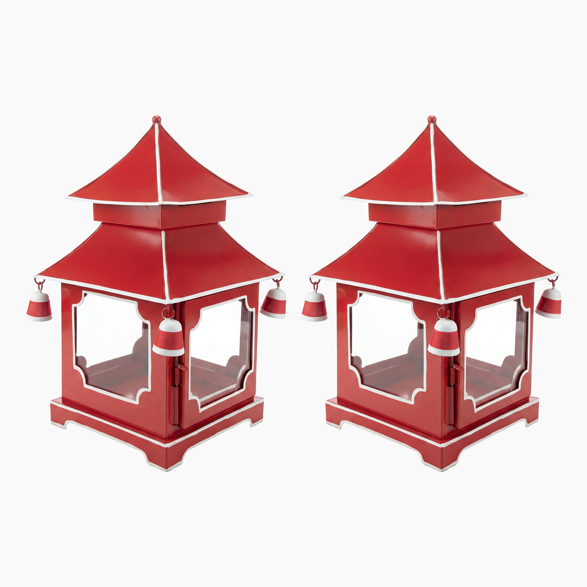 CHINOISERIE Red Pagoda Lantern 11.5" Set of 2