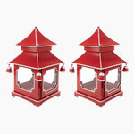 CHINOISERIE Red Pagoda Lantern 11.5" Set of 2