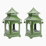 CHINOISERIE Green Pagoda Lantern 13" Set of 2