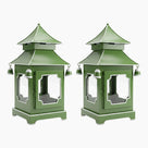 CHINOISERIE Green Pagoda Lantern 13" Set of 2
