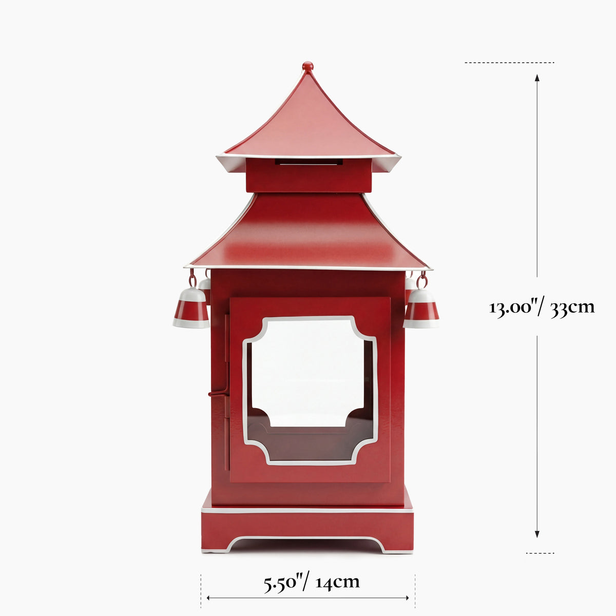 CHINOISERIE Red Pagoda Lantern 13" Set of 2