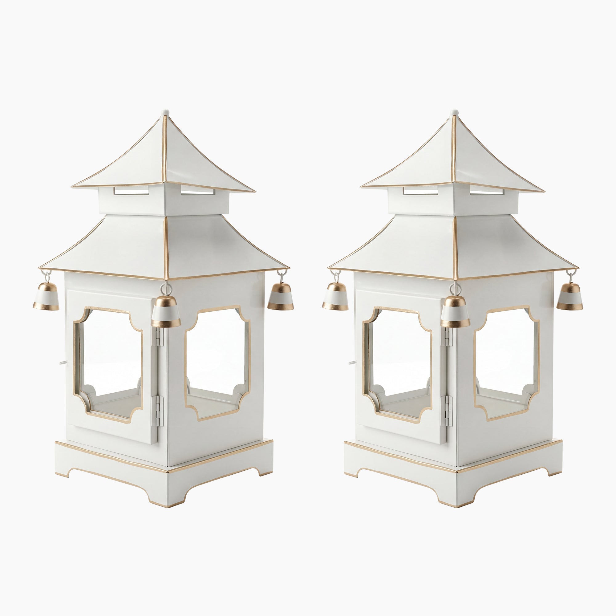 CHINOISERIE Ivory Pagoda Lantern 13" Set of 2