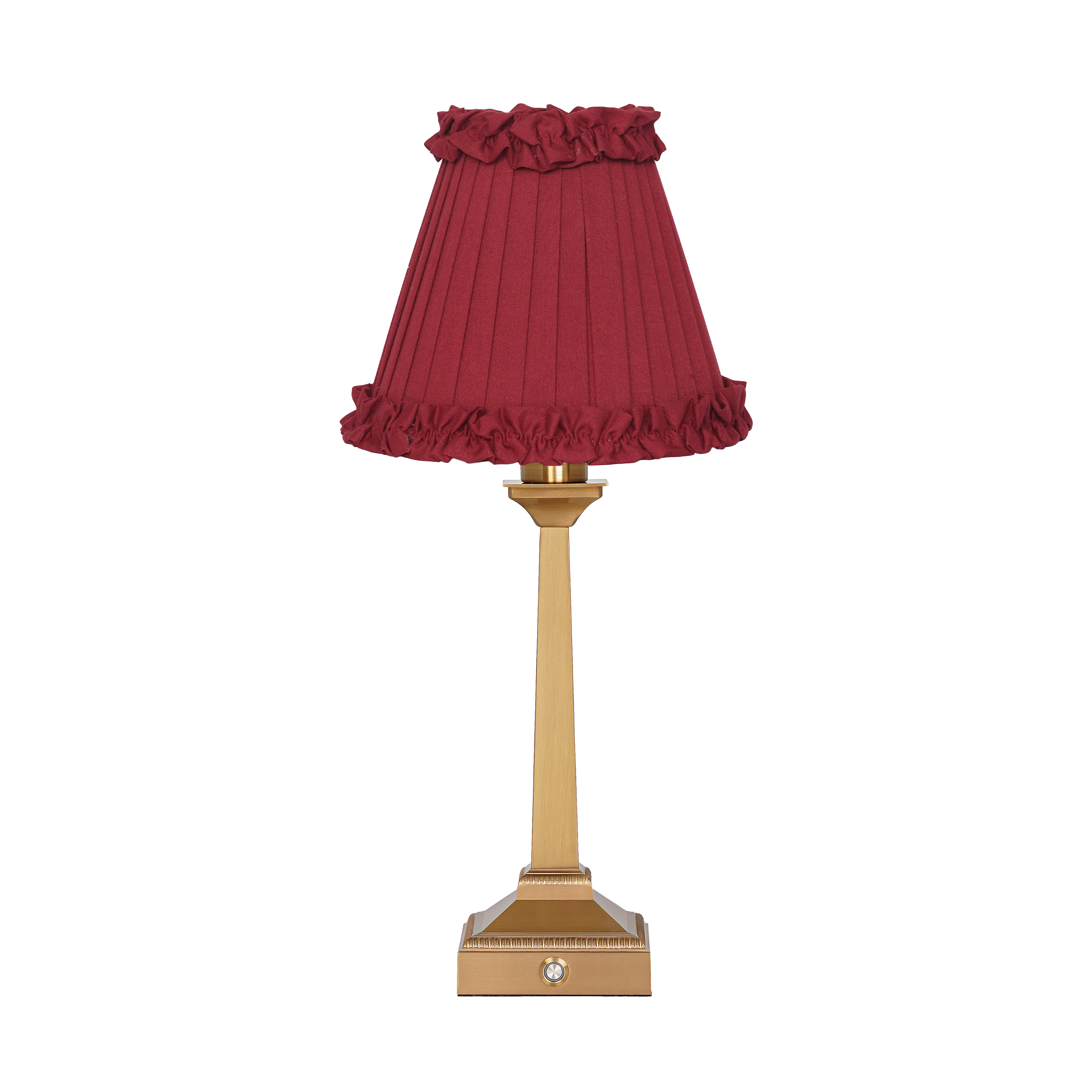 EFFIEL Rechargeable Lamp with Red Wine Frilled Fabric Lampshade