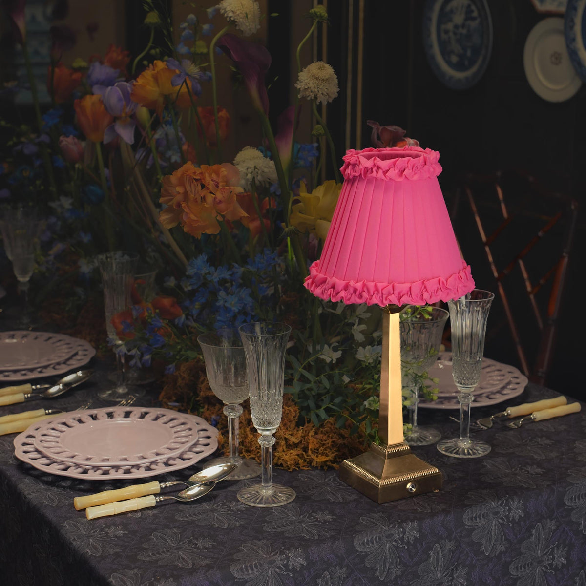Fuchsia Frilled Fabric Lampshade